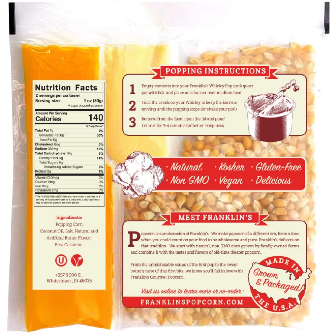 Franklins Gourmet Popcorn All-In-One Popcorn Packs For Popcorn Machine - 4Oz Pack Of 10 - Made In Usa - Packs Of Popcorn Bags With Buttery Salt & Oil