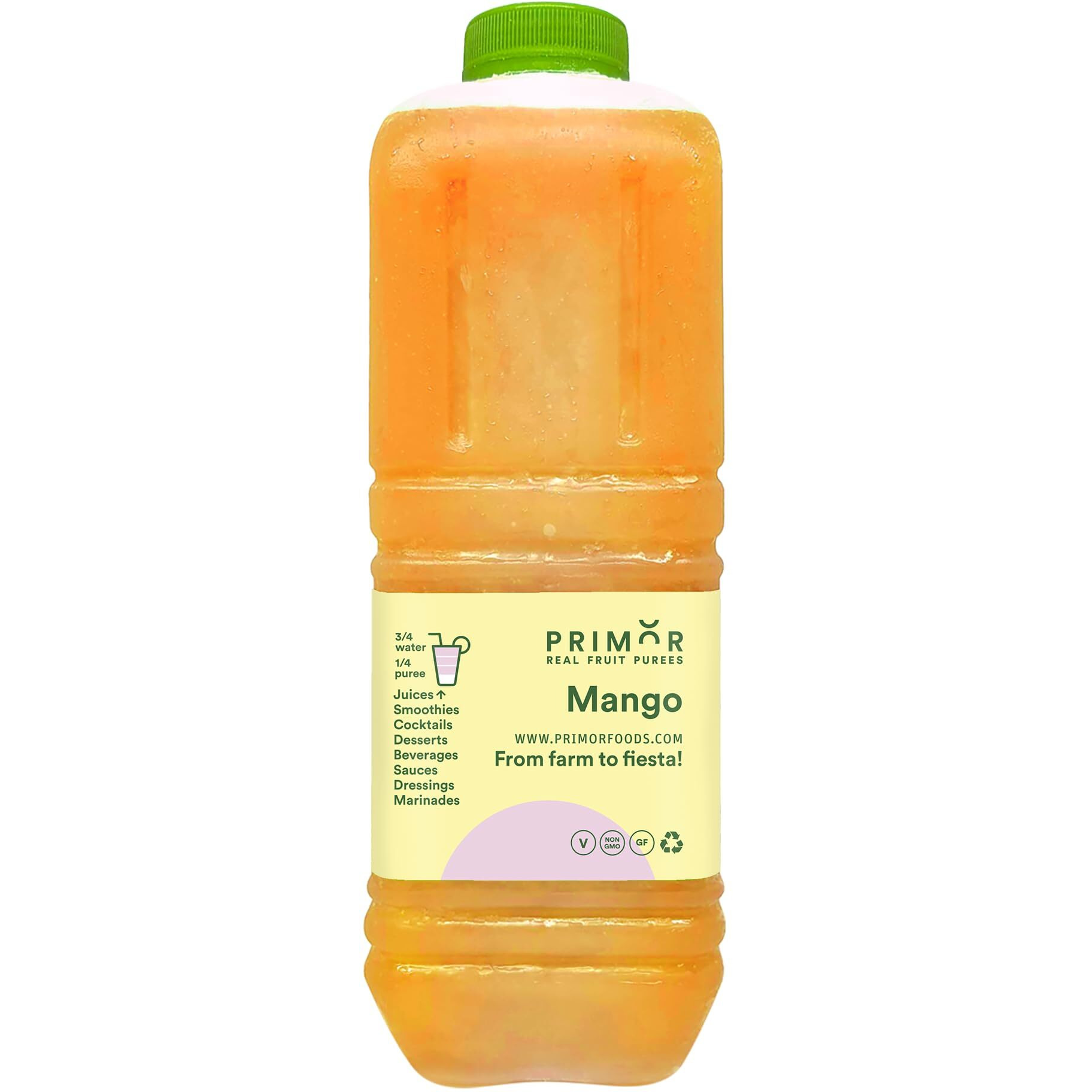 Primor Fruit Purees | Made With Real Fruit | Countless Applications Juices, Smoothies, Cocktails, Desserts, And More - Mango