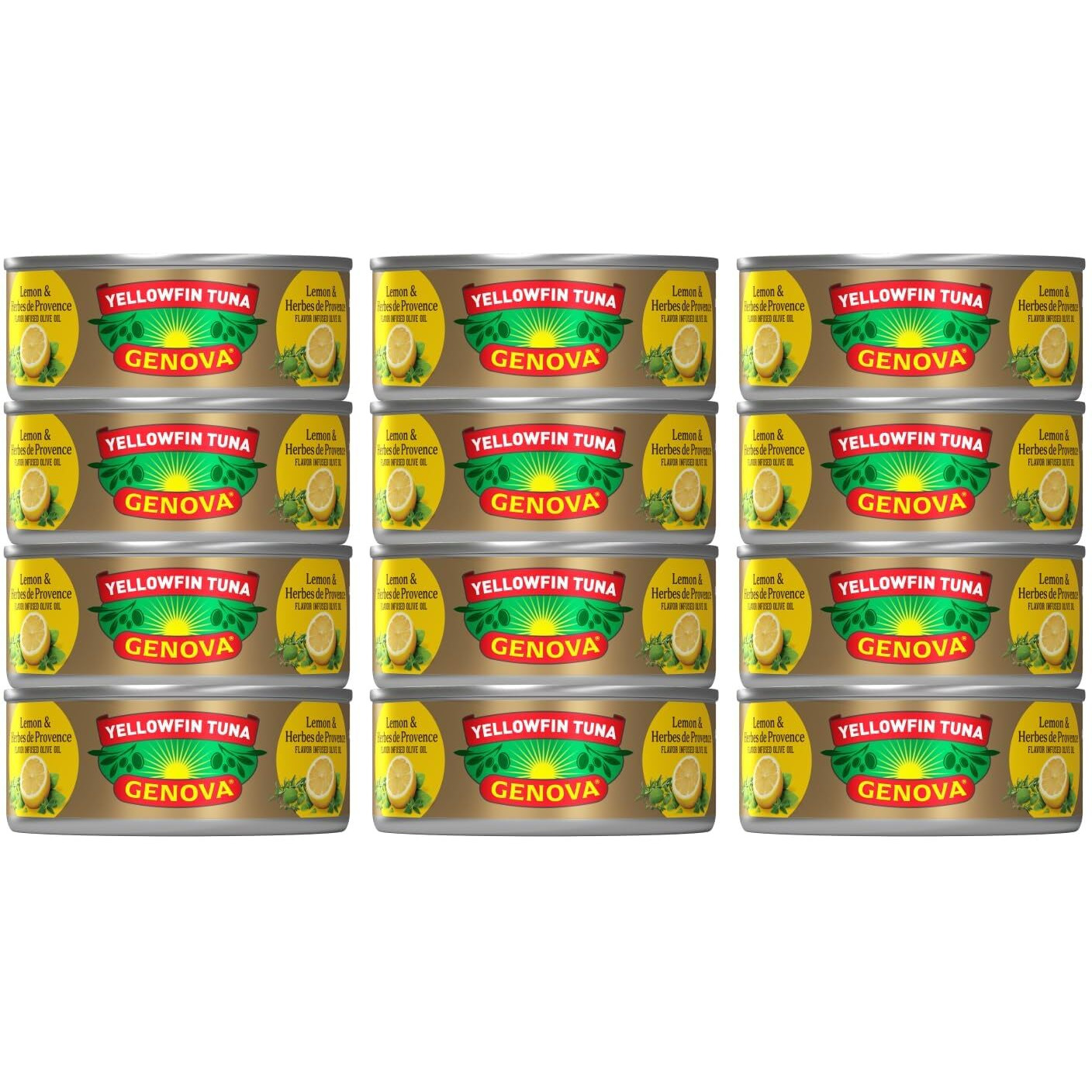 Genova Premium Yellowfin Tuna In Lemon And Herbes De Provence Infused Olive Oil, 5 Ounce Cans (Pack Of 12), Solid Light