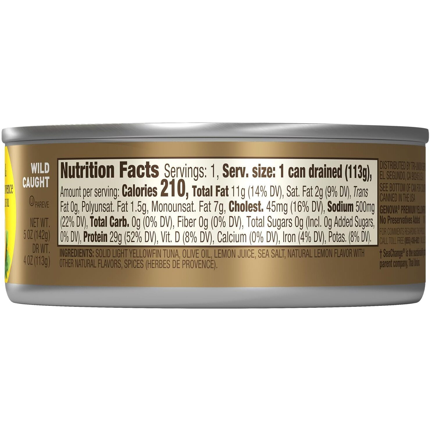 Genova Premium Yellowfin Tuna In Lemon And Herbes De Provence Infused Olive Oil, 5 Ounce Cans (Pack Of 12), Solid Light