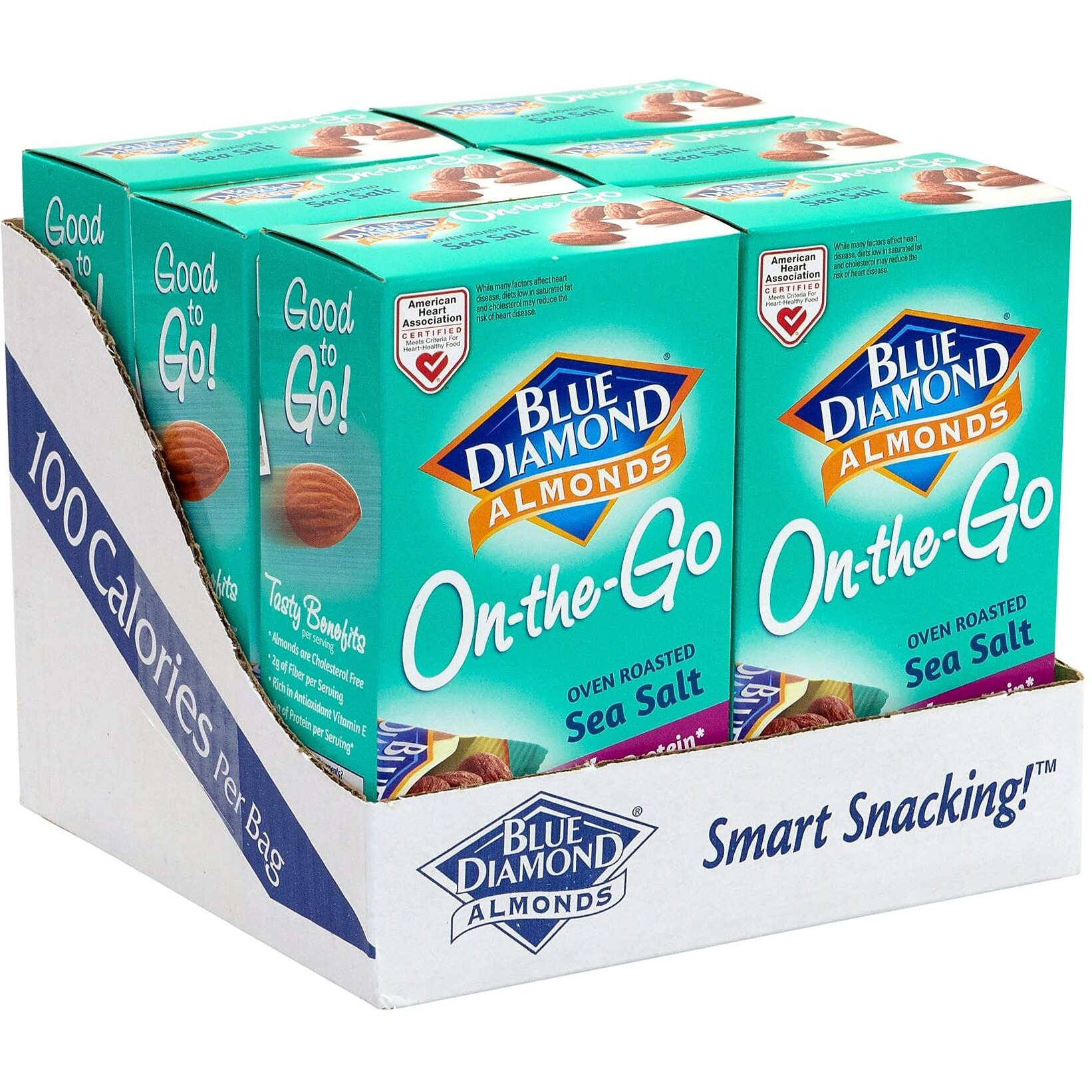 Blue Diamond Almonds, Oven Roasted With Sea Salt, 100 Calorie On-The-Go Bags 7 Count Of 0.6Oz (Pack Of 6)
