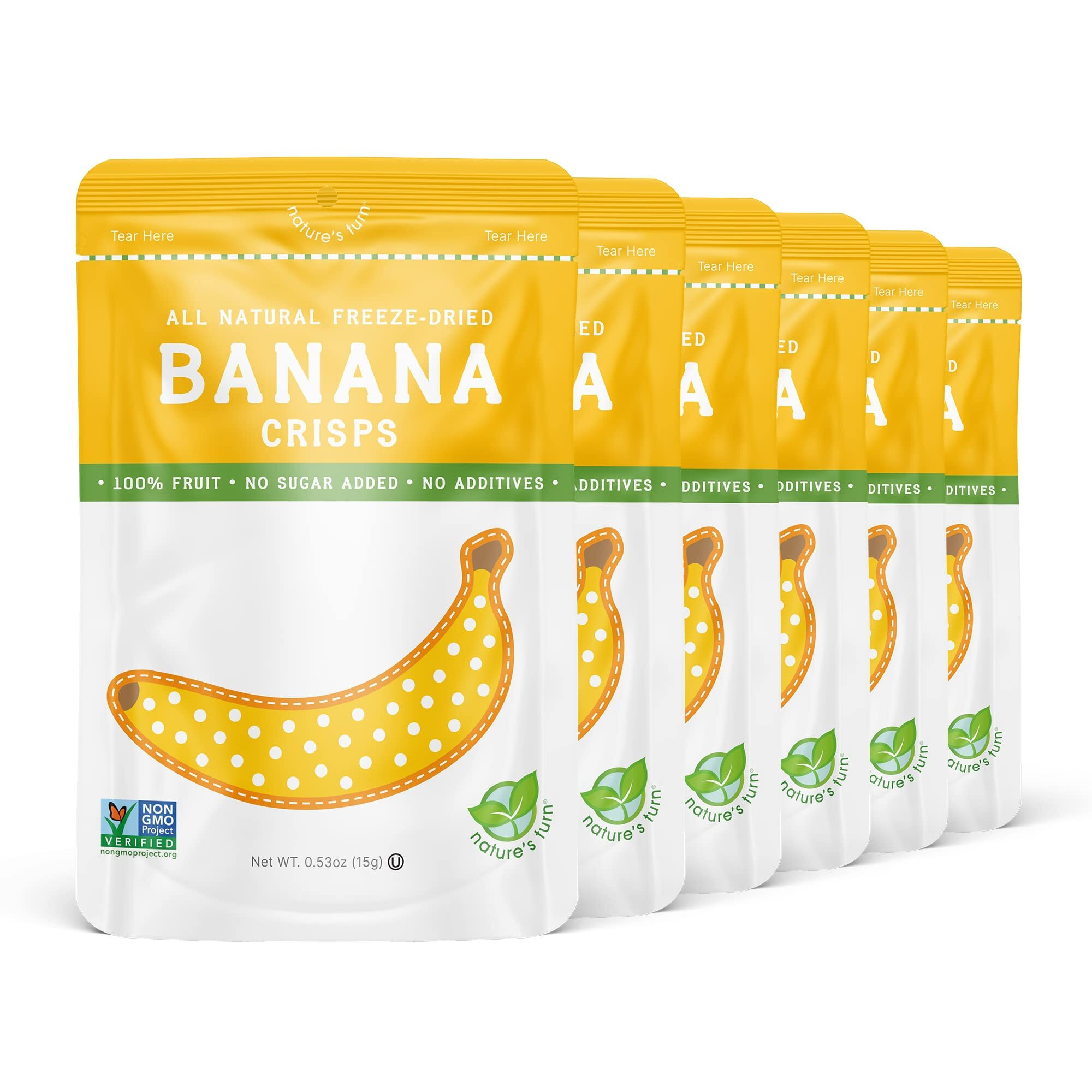 Nature's Turn Freeze-Dried Fruit Snacks, Banana Crisps, Pack Of 6 (0.53 Oz Each)