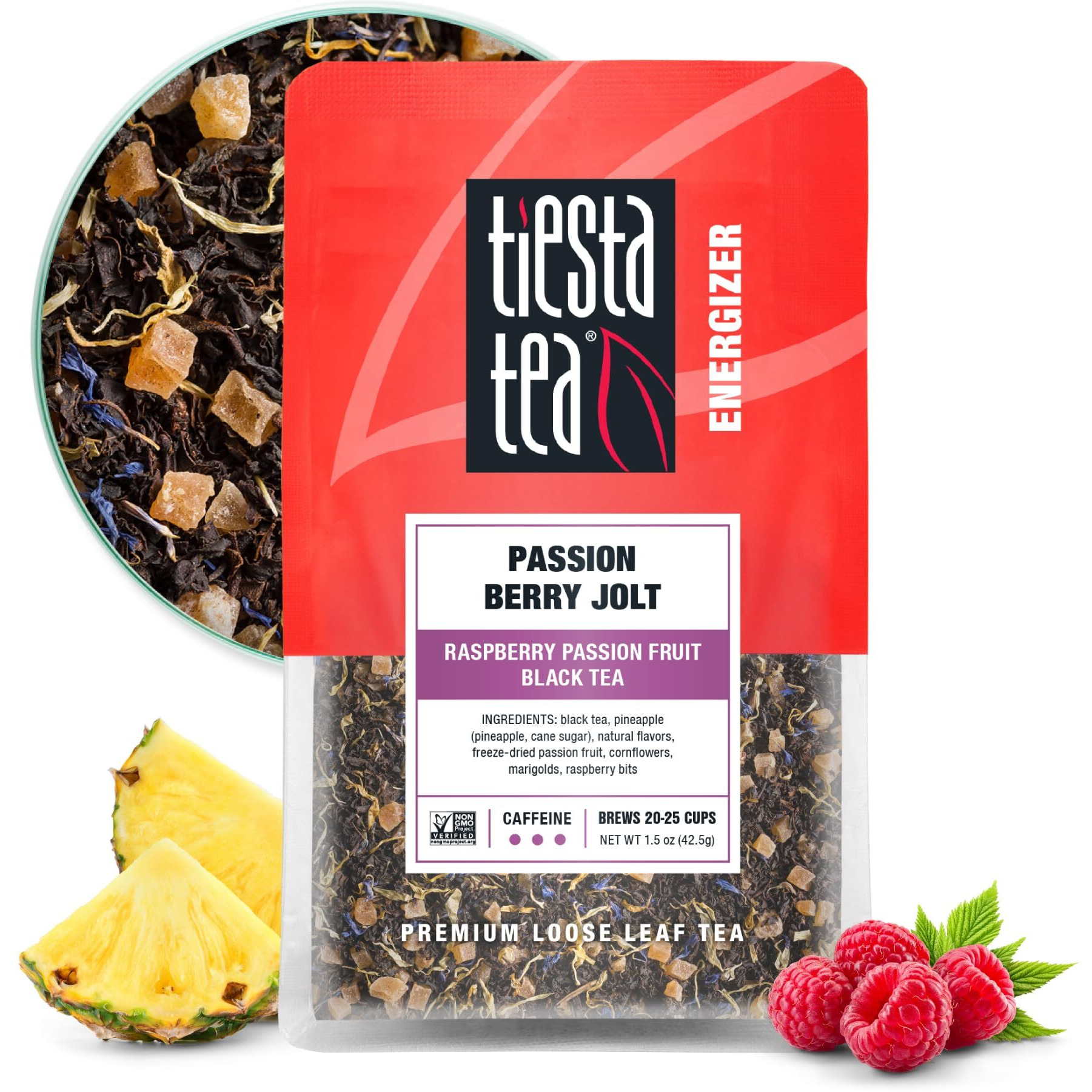 Tiesta Tea - Passion Berry Jolt Raspberry Passion Fruit Black Tea Premium Loose Leaf Tea Blends Caffeinated Black Tea Make Hot Or Iced Tea & Brews Up To 25 Cups - 1.5 Ounce Resealable Pouch