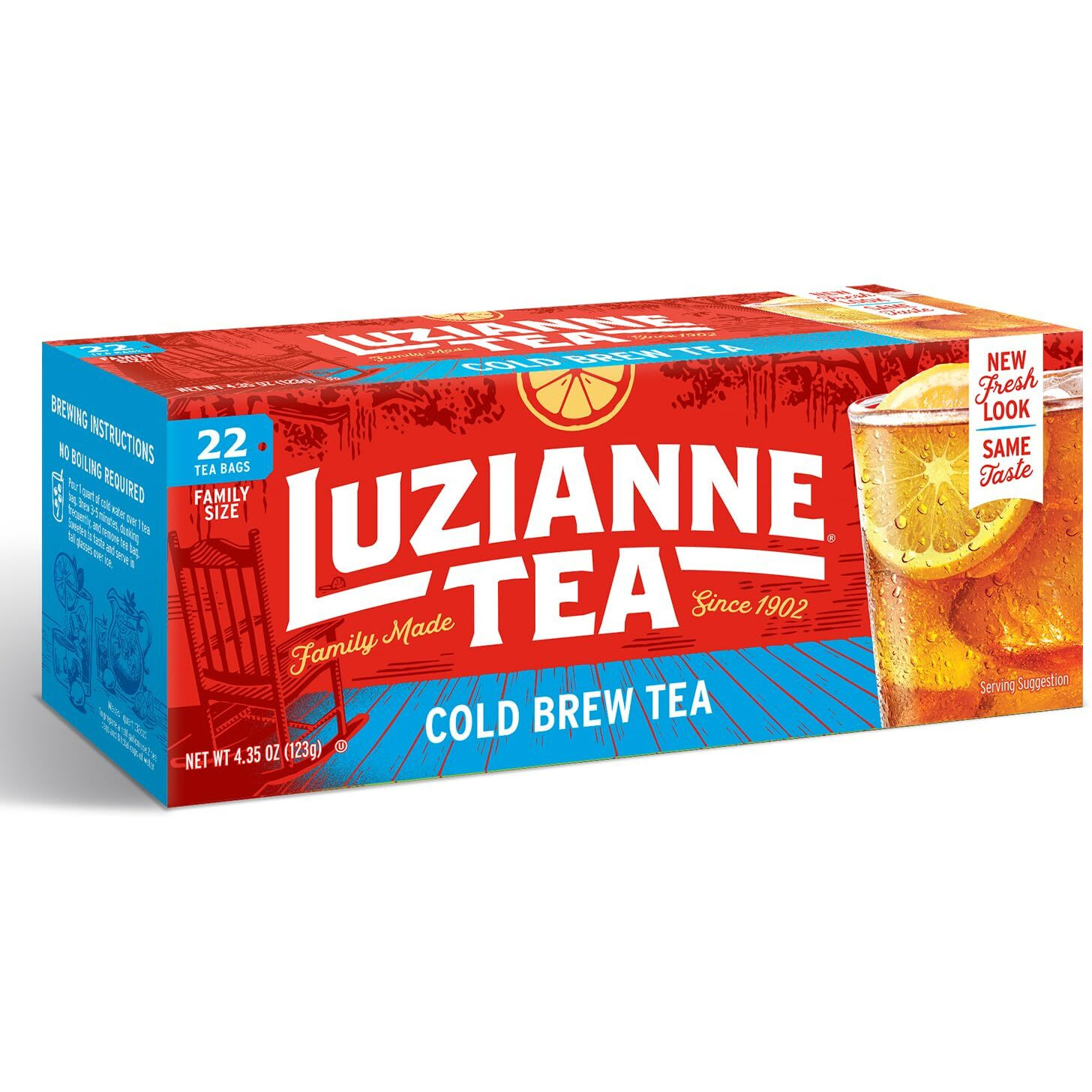 Luzianne Cold Brew Black Tea Bags, Family Size, Unsweetened, 22 Count Box, Specially Blended For Cold Brew In Water, Clear & Refreshing Home Brewed Southern Iced Tea
