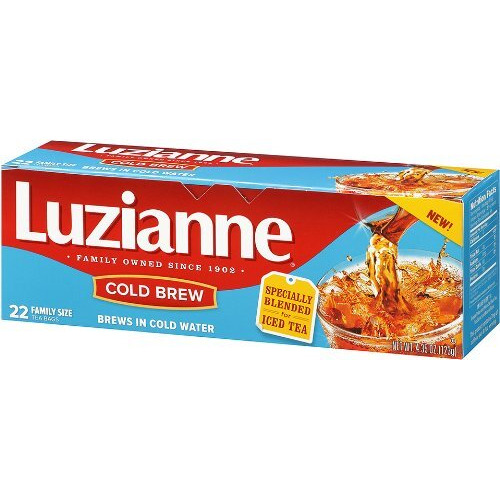 Luzianne Cold Brew Black Tea Bags, Family Size, Unsweetened, 22 Count Box, Specially Blended For Cold Brew In Water, Clear & Refreshing Home Brewed Southern Iced Tea