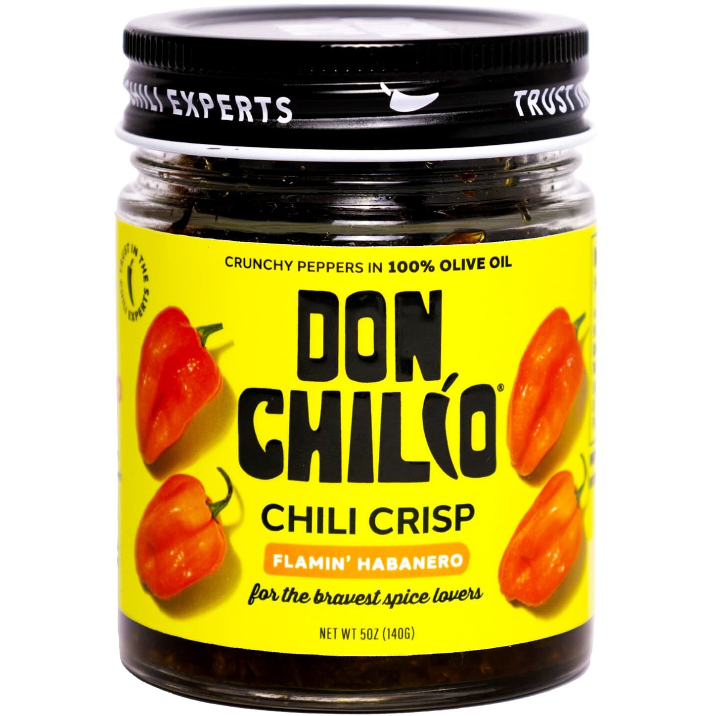 Don Chilio Hot Habanero Mexican Chile Crisp, 5 Oz. - Crunchy Sliced Habanero Fried Chili Peppers In Hot Seasoned 100% Olive Oil - Keto-Friendly, Vegan, Gluten Free