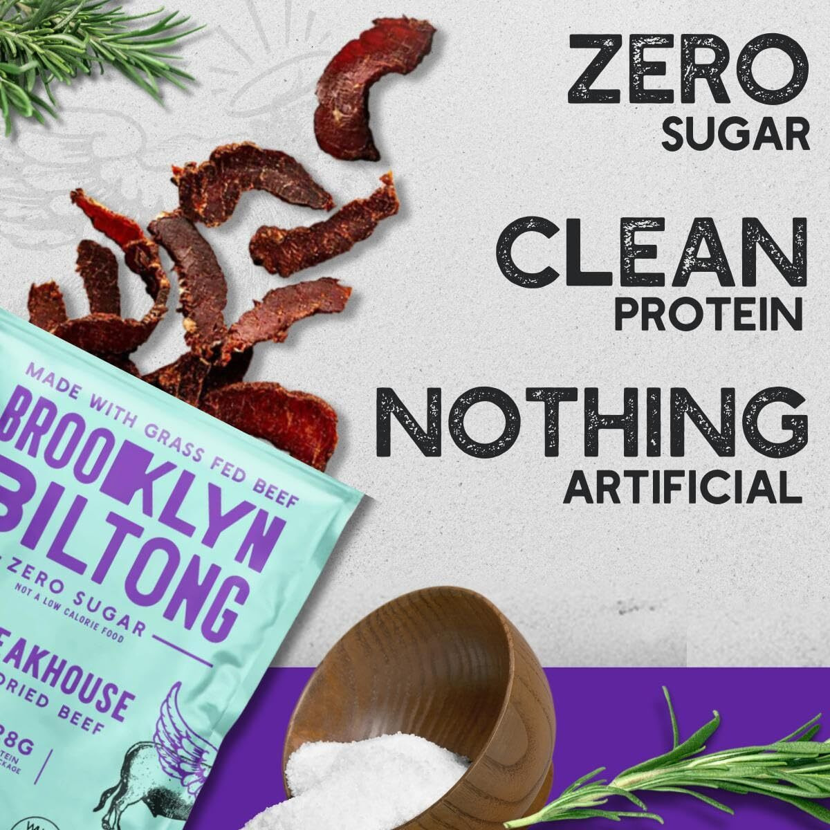 Brooklyn Biltong Air Dried Grass Fed Beef Snack, South African Beef Jerky (2 Oz, Pack Of 2) - Whole30 Approved, Paleo, Keto, Gluten Free, Sugar Free, Made In Usa - (Steakhouse)