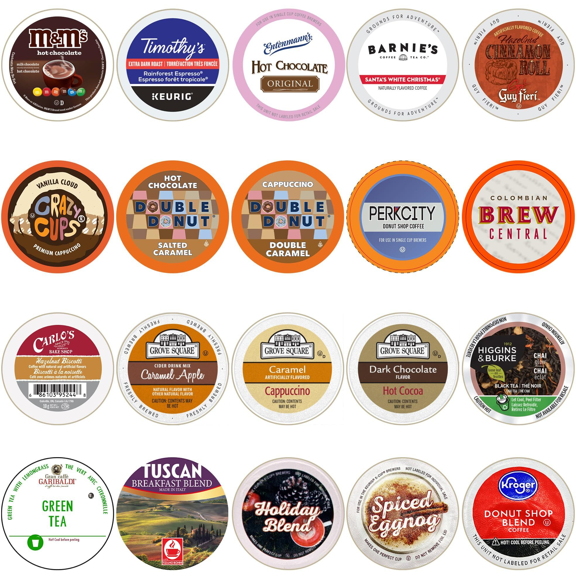 Perfect Samplers Coffee/Tea/Cider/Cappuccino And Hot Chocolate Single Serve Cups For Keurig K Cup Brewers, Premium Mix, 20 Count