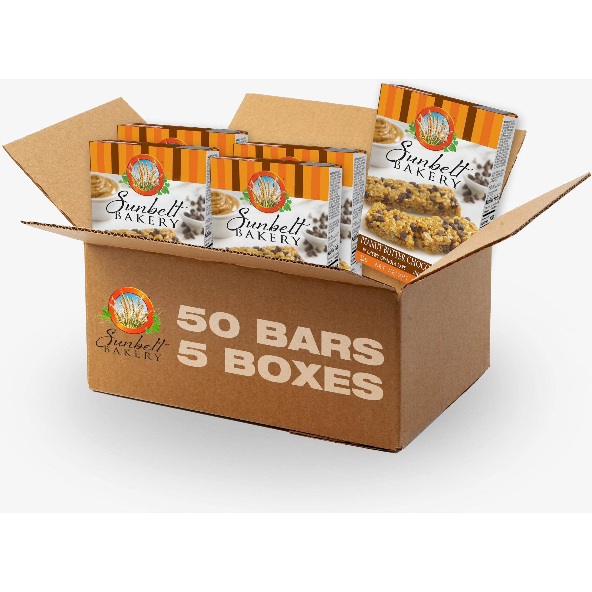 Sunbelt Bakery Peanut Butter Chocolate Chip Chewy Granola Bars, 50-1.0 Oz Bars (5 Boxes)