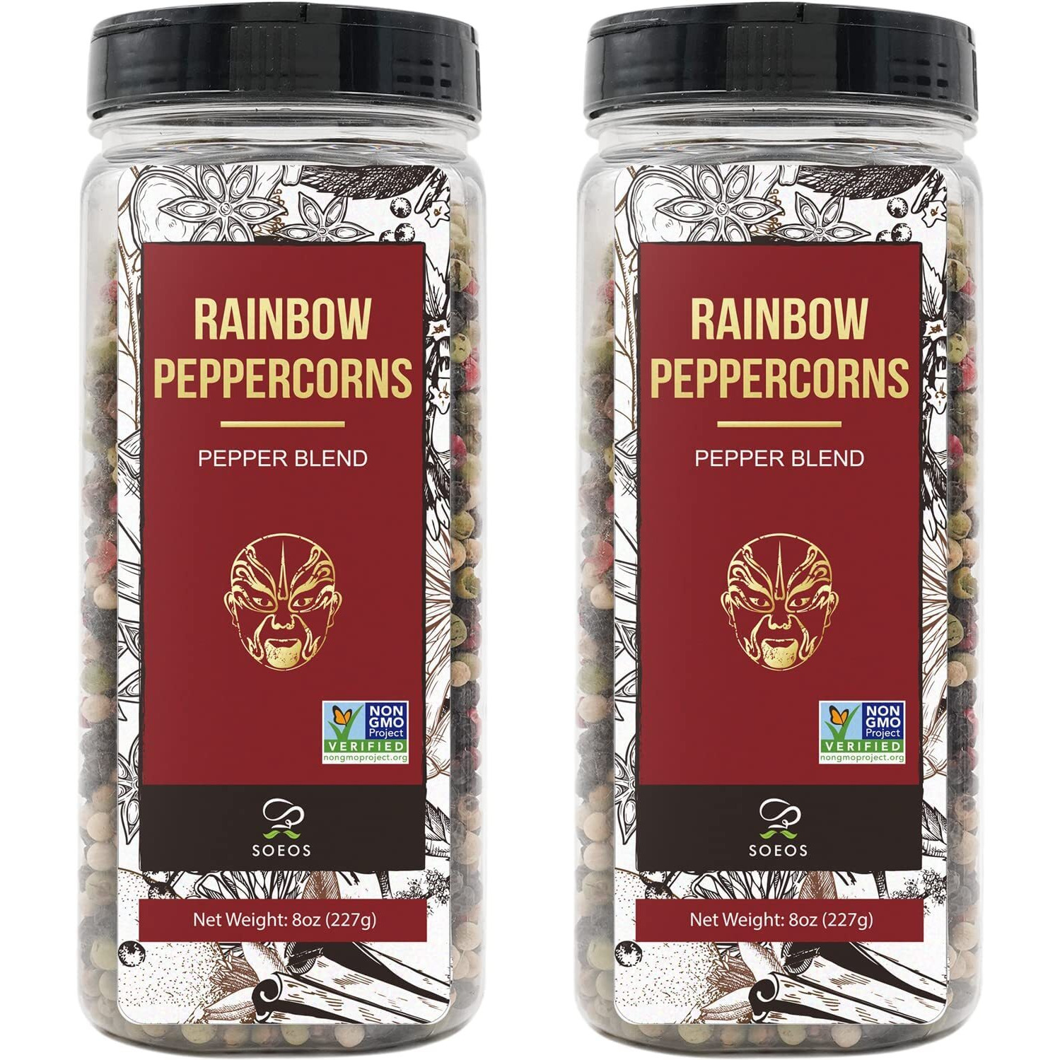 Soeos Rainbow Peppercorns, 16Oz (Pack Of 2), Non-Gmo, Kosher, Packed To Keep Peppers Fresh, Peppercorn For Grinder Refill, Whole Peppercorns