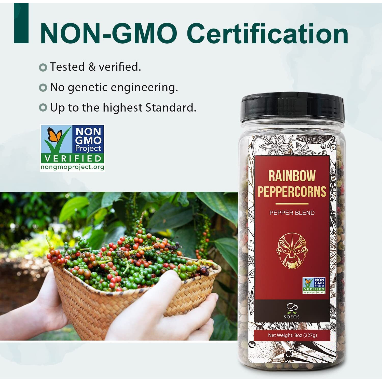 Soeos Rainbow Peppercorns, 16Oz (Pack Of 2), Non-Gmo, Kosher, Packed To Keep Peppers Fresh, Peppercorn For Grinder Refill, Whole Peppercorns