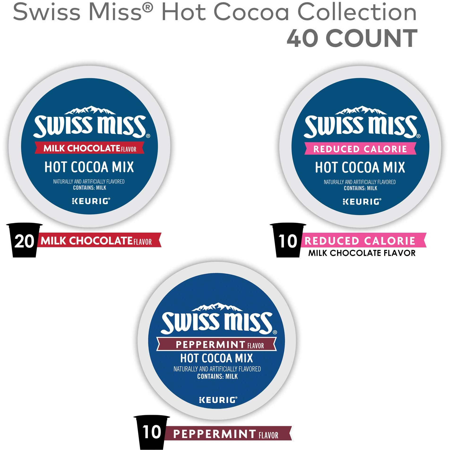 Swiss Miss Hot Cocoa Variety Pack, Keurig Single-Serve Hot Chocolate K-Cup Pods, 40 Count