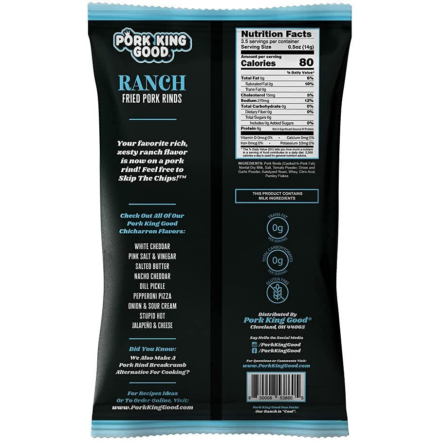 Pork King Good Ranch Pork Rinds (Chicharrones) (4 Pack) Keto Snacks