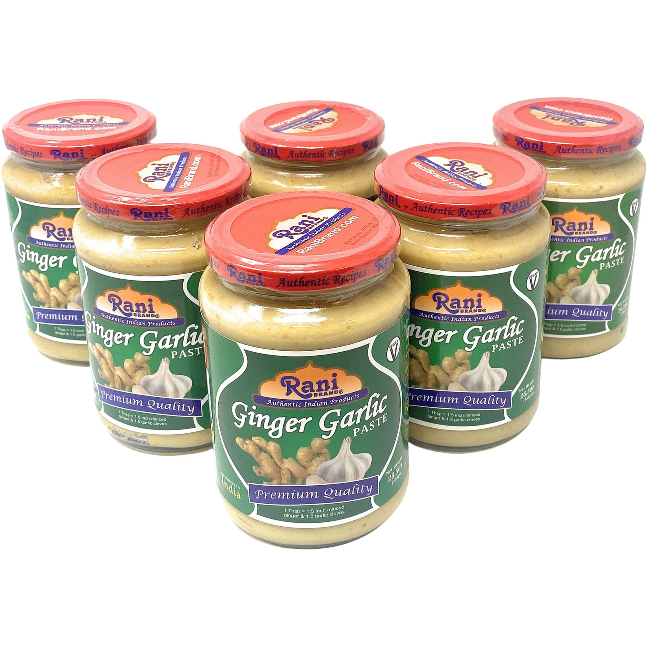 Rani Ginger Garlic Cooking Paste 26.5Oz (750G) Glass Jar, Pack Of 5+1 Free ~ Vegan | Gluten Free | Non-Gmo | No Colors | Indian Origin