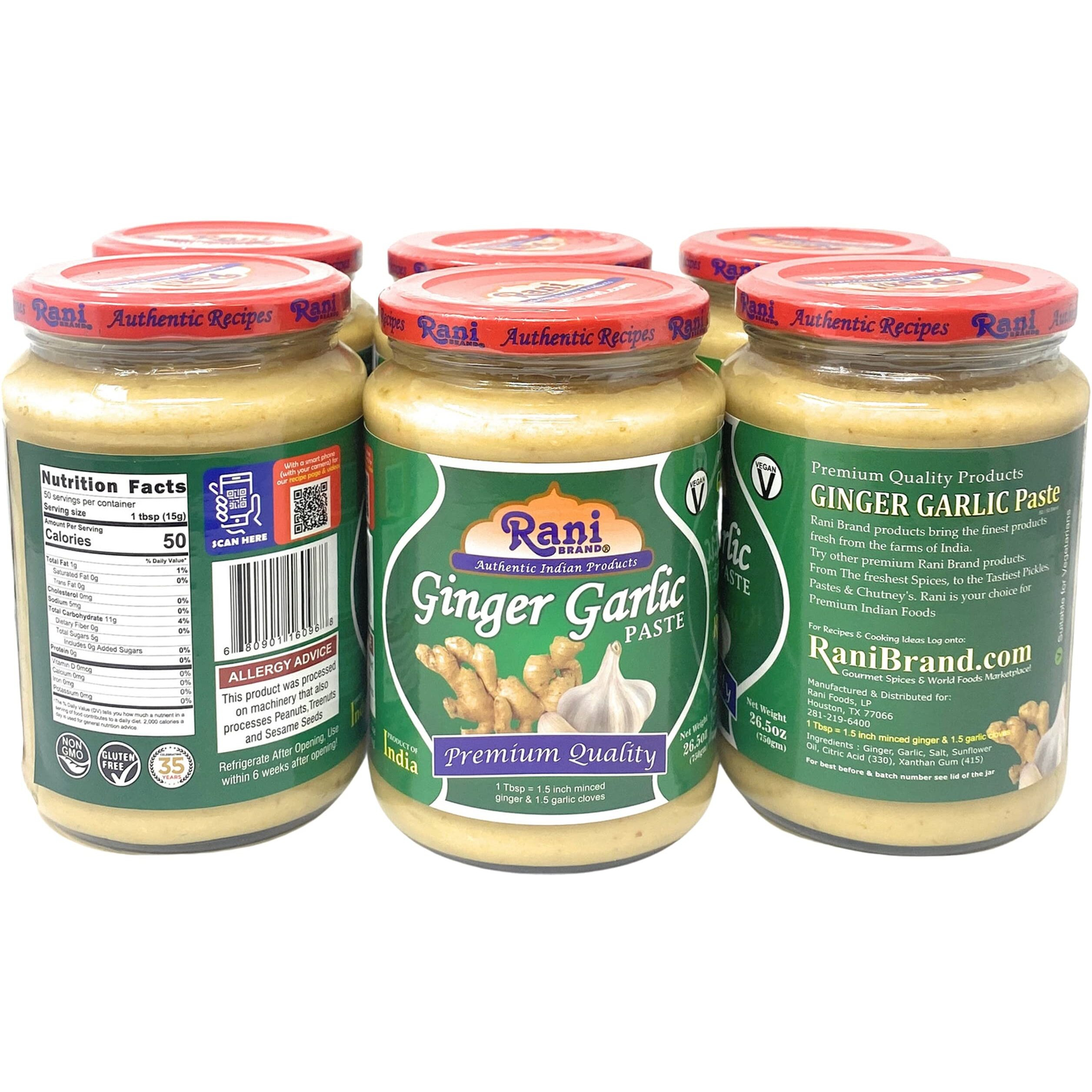 Rani Ginger Garlic Cooking Paste 26.5Oz (750G) Glass Jar, Pack Of 5+1 Free ~ Vegan | Gluten Free | Non-Gmo | No Colors | Indian Origin