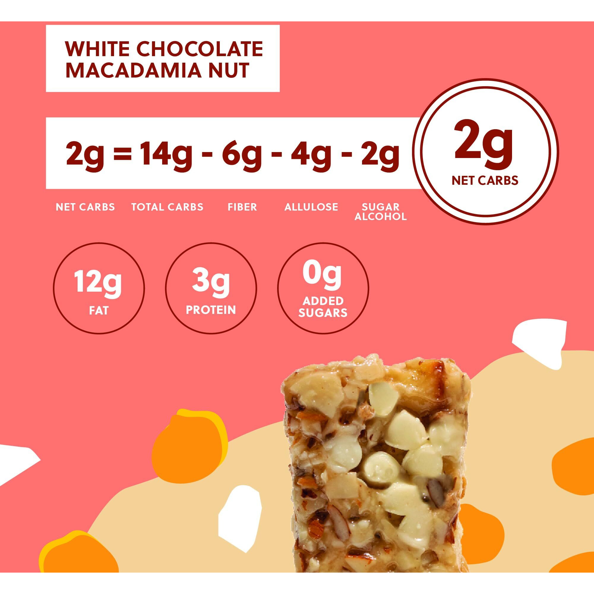 Perfect Keto Nola Bars, Gluten Free, Keto Granola Bars, Low Carb Snack Or Breakfast Bar With No Sugar Added, Keto Diet Food, Healthy Snacks For Adults, 2G Net Carb, White Chocolate Macadamia, 8 Pack