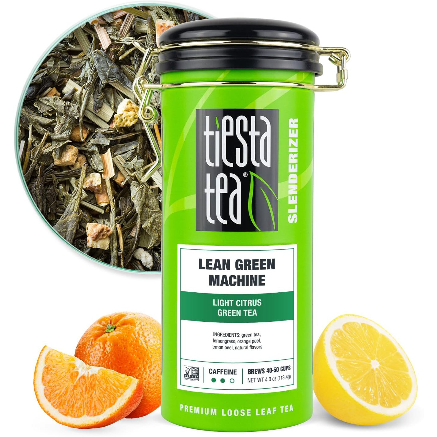 Tiesta Tea - Lean Green Machine, Light Citrus Green Tea, Premuim Loose Leaf Tea Blend, Medium Caffeinated Green Tea, 50 Cups - 4 Ounce Refillable Tin