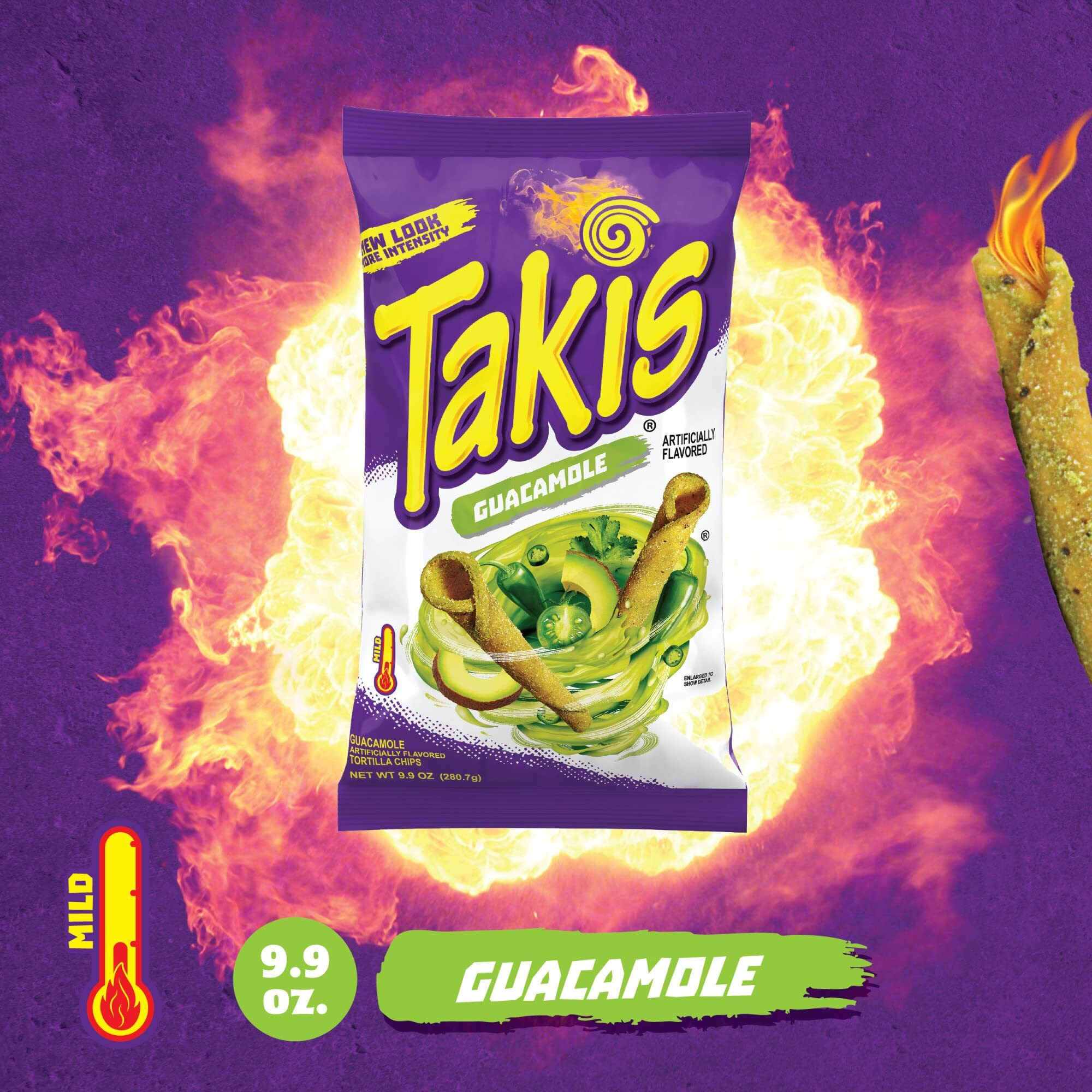 Takis Guacamole Rolled Tortilla Chips, Guacamole Artificially Flavored, 9.9 Ounce Bag