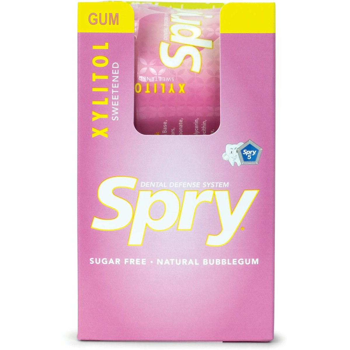 Spry Fresh Natural Xylitol Stronger Longer Chewing Gum Dental Defense System Aspartame-Free Sugar Free Gum (Bubble Gum, 55 Count - Pack Of 6)