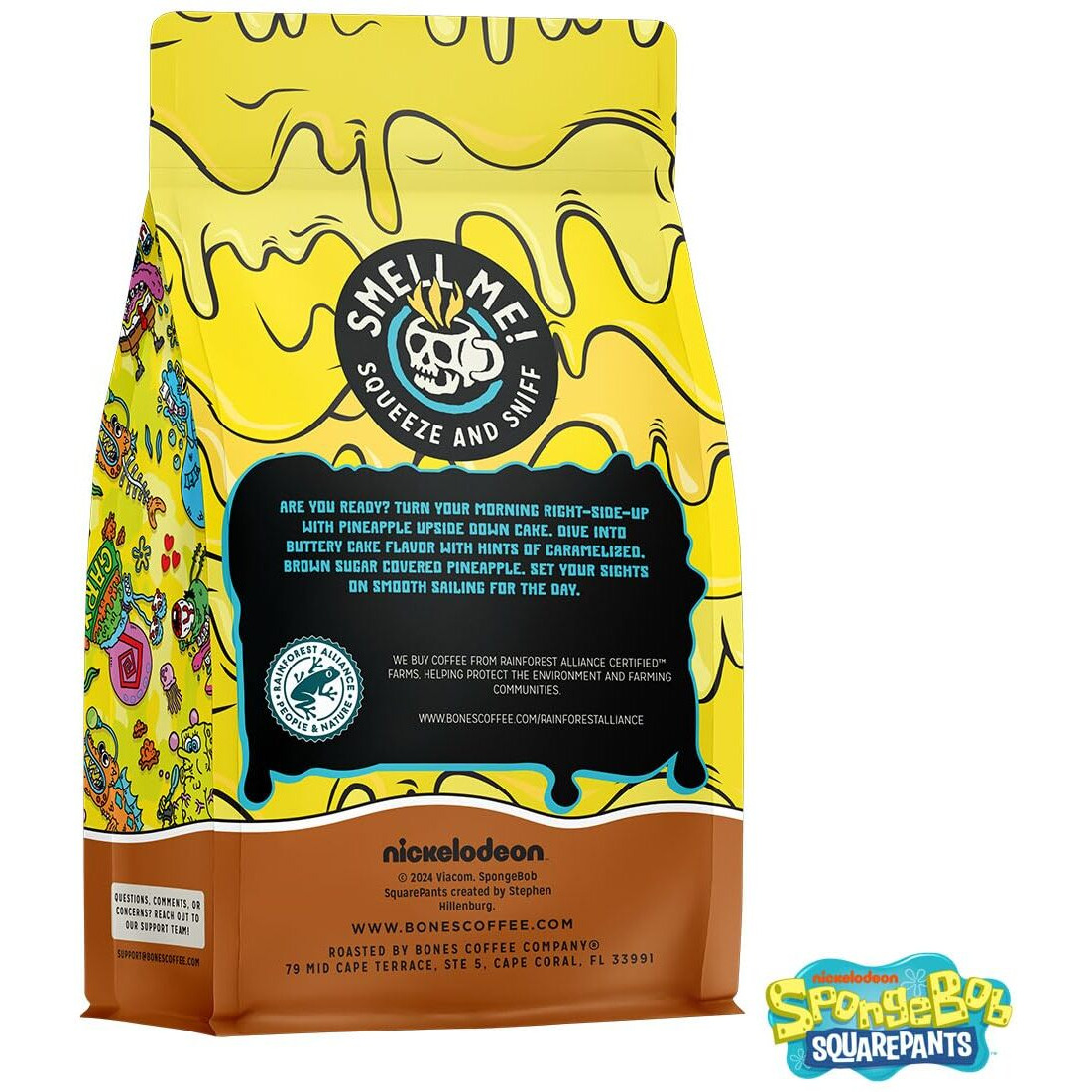 Bones Coffee Company Bikini Bottom Brew Whole Coffee Beans Beans Pineapple Upside Down Cake Flavor, Low Acid Flavored Coffee Made With Arabica Beans, Medium Roast Coffee Inspired By Spongebob (12 Oz)