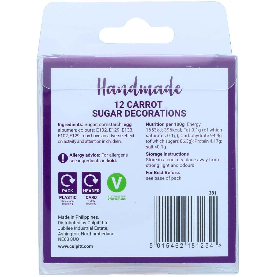 Culpitt 381 Carrot Sugar Pipings 12 Pack, 2.5 Centimetre, Orange