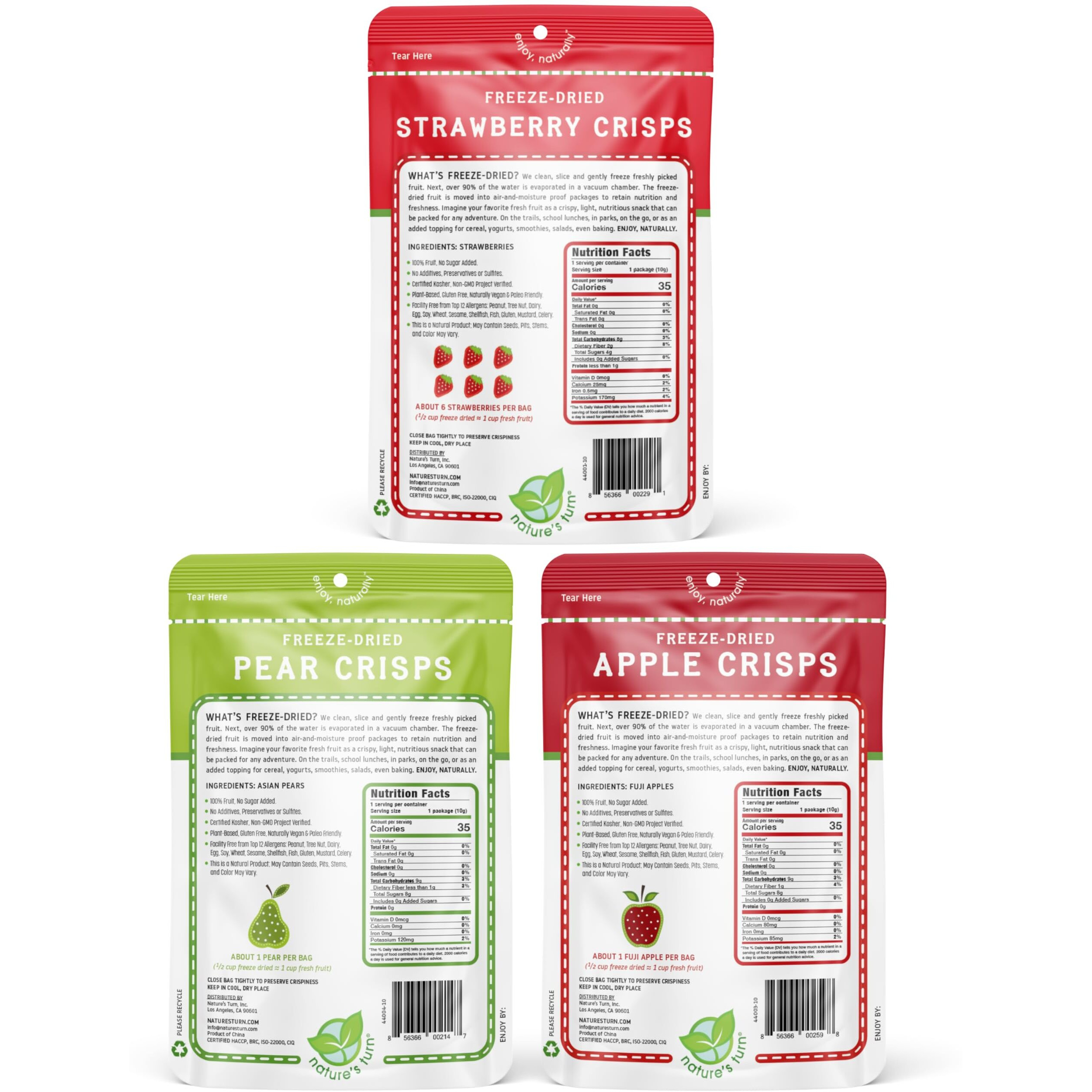 Natures Turn Freeze-Dried Fruit Snacks, Snack Size Variety, Pack Of 30 (0.35 Oz Each)