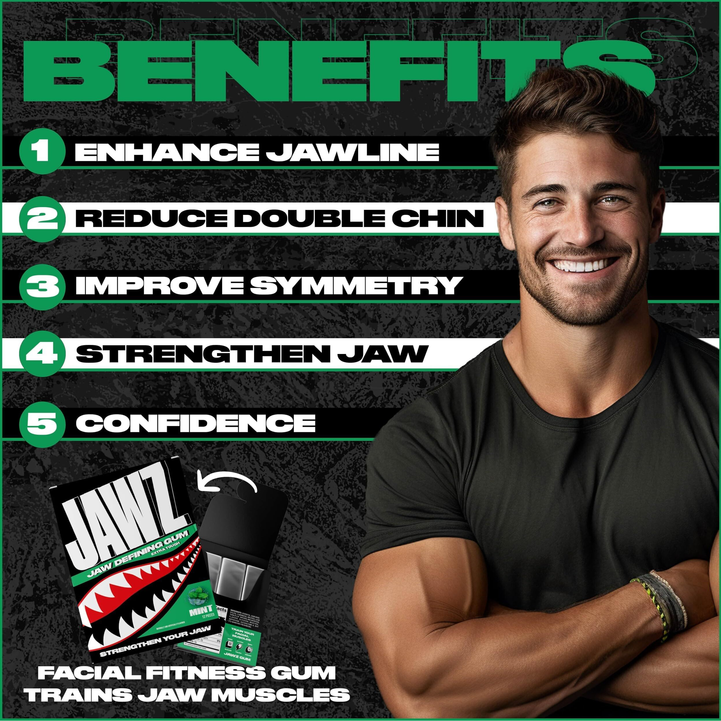 Jawline Chewing Gum (4 Month Supply) Mint - Define Your Jawline, Slim And Tone Your Face - Facial Exerciser For Men And Women - Sugar Free Hard Gum (10 Packs) (120 Pieces)