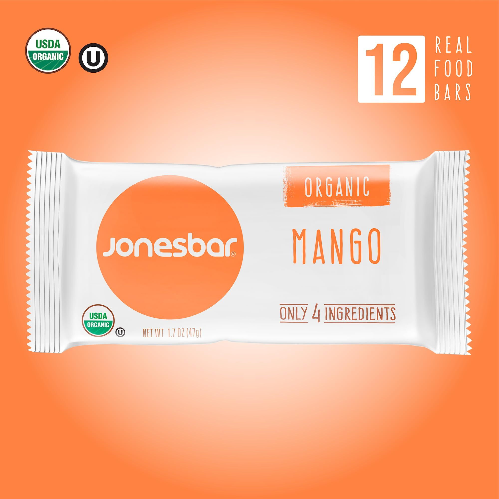 Jonesbar (Mango Almond, 12 Count (Pack Of 1)) Usda Organic Fruit & Nut Bar, Non-Gmo, Kosher, Vegan, Gluten Free, Simple Snack Bar