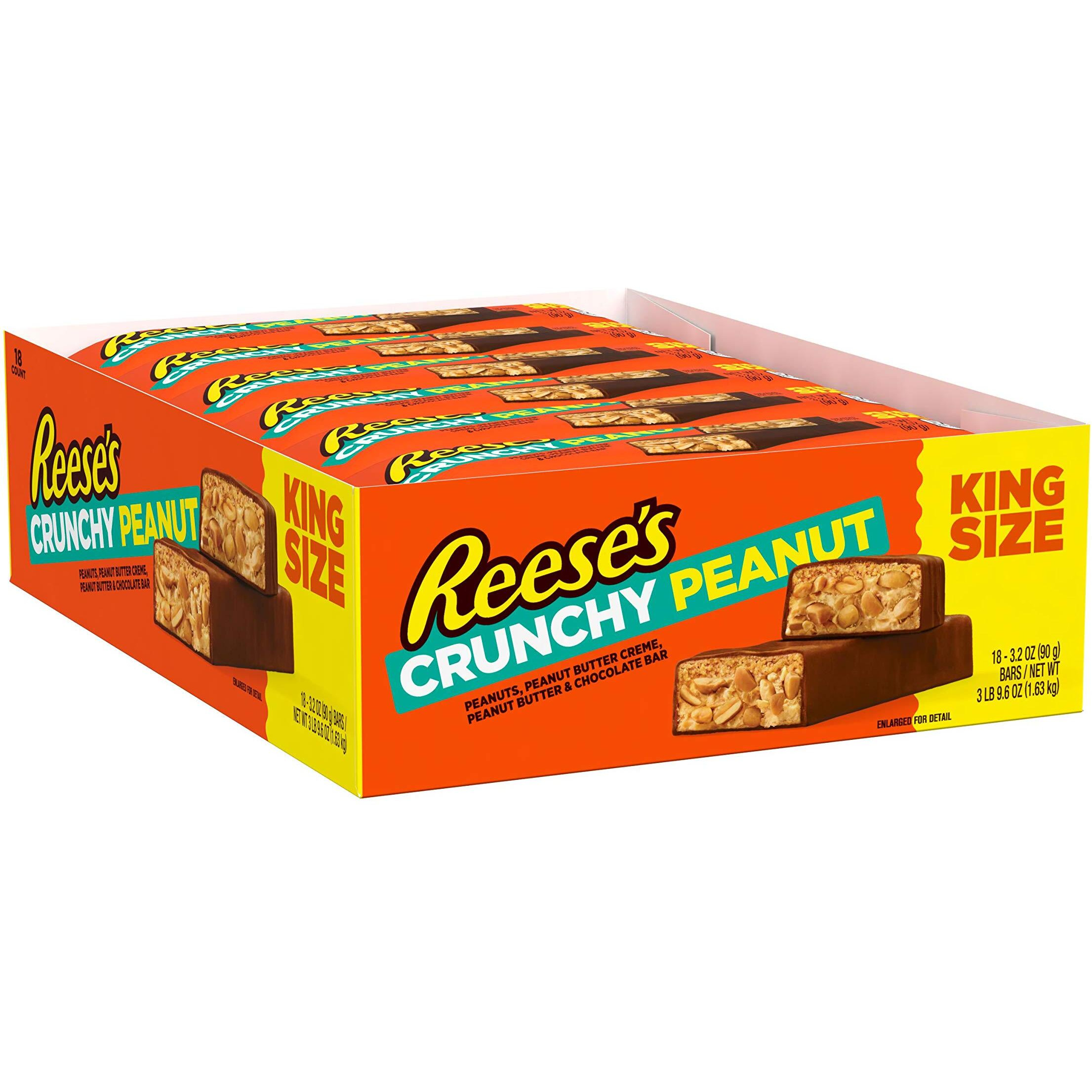 Reese's Crunchy Peanut Peanut Butter And Peanuts King Size, Candy Bars, 3.2 Oz (18 Count)