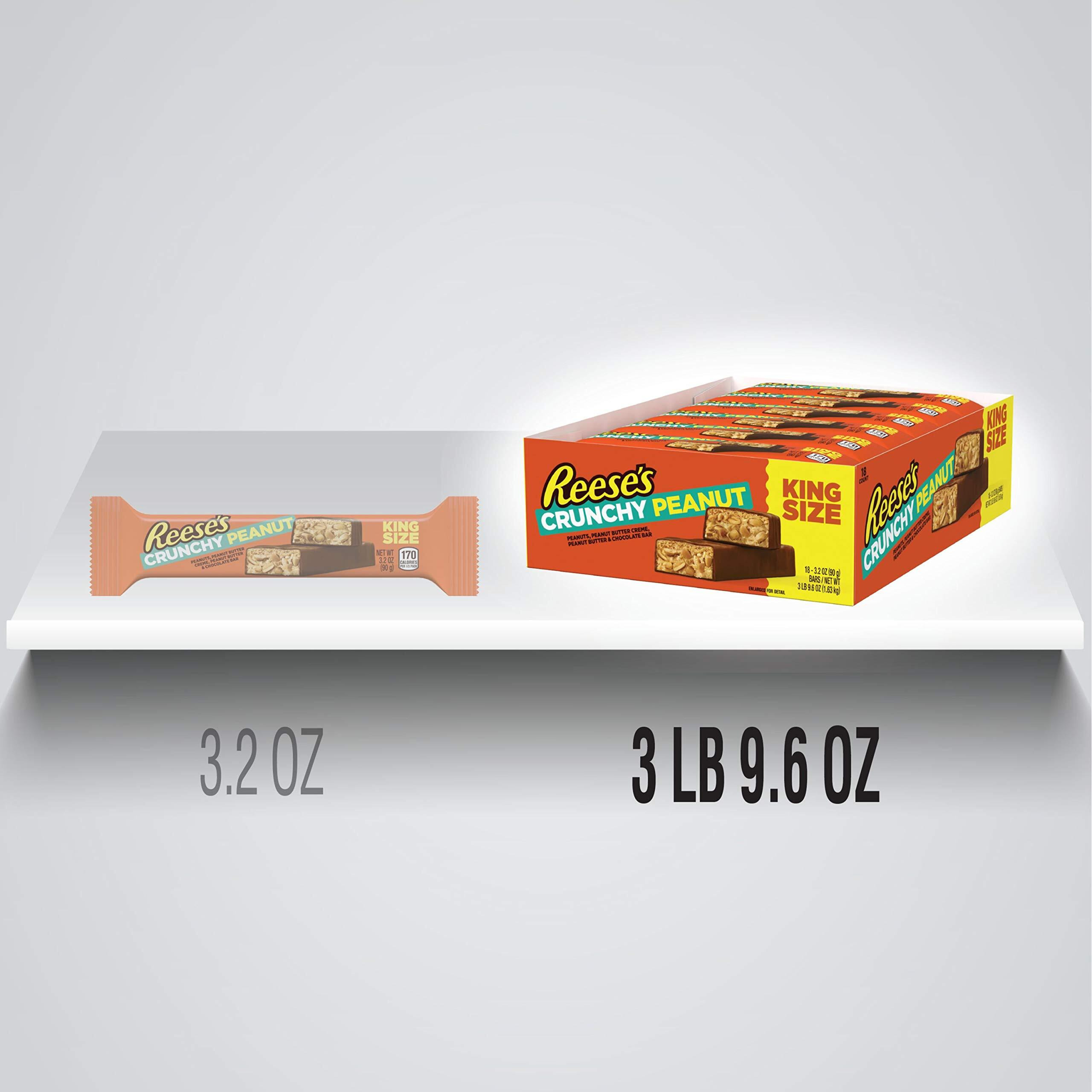 Reese's Crunchy Peanut Peanut Butter And Peanuts King Size, Candy Bars, 3.2 Oz (18 Count)