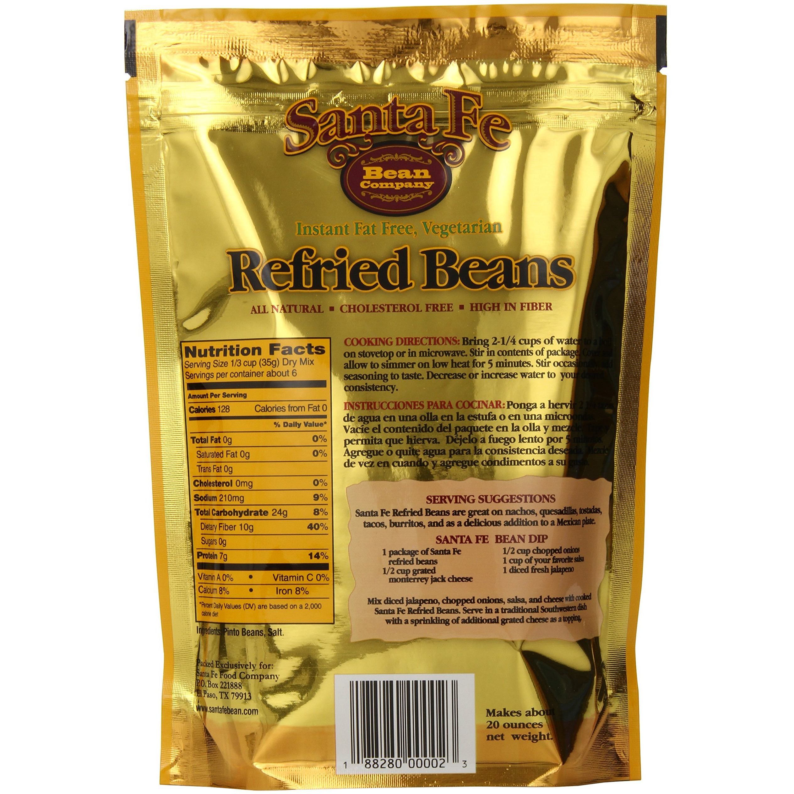Santa Fe Bean Company Instant Fat Free Vegetarian Refried Beans 7.25-Ounce (Pack Of 8) Instant Vegetarian Refried Beans All Natural High In Fiber Fat Free Gluten-Free