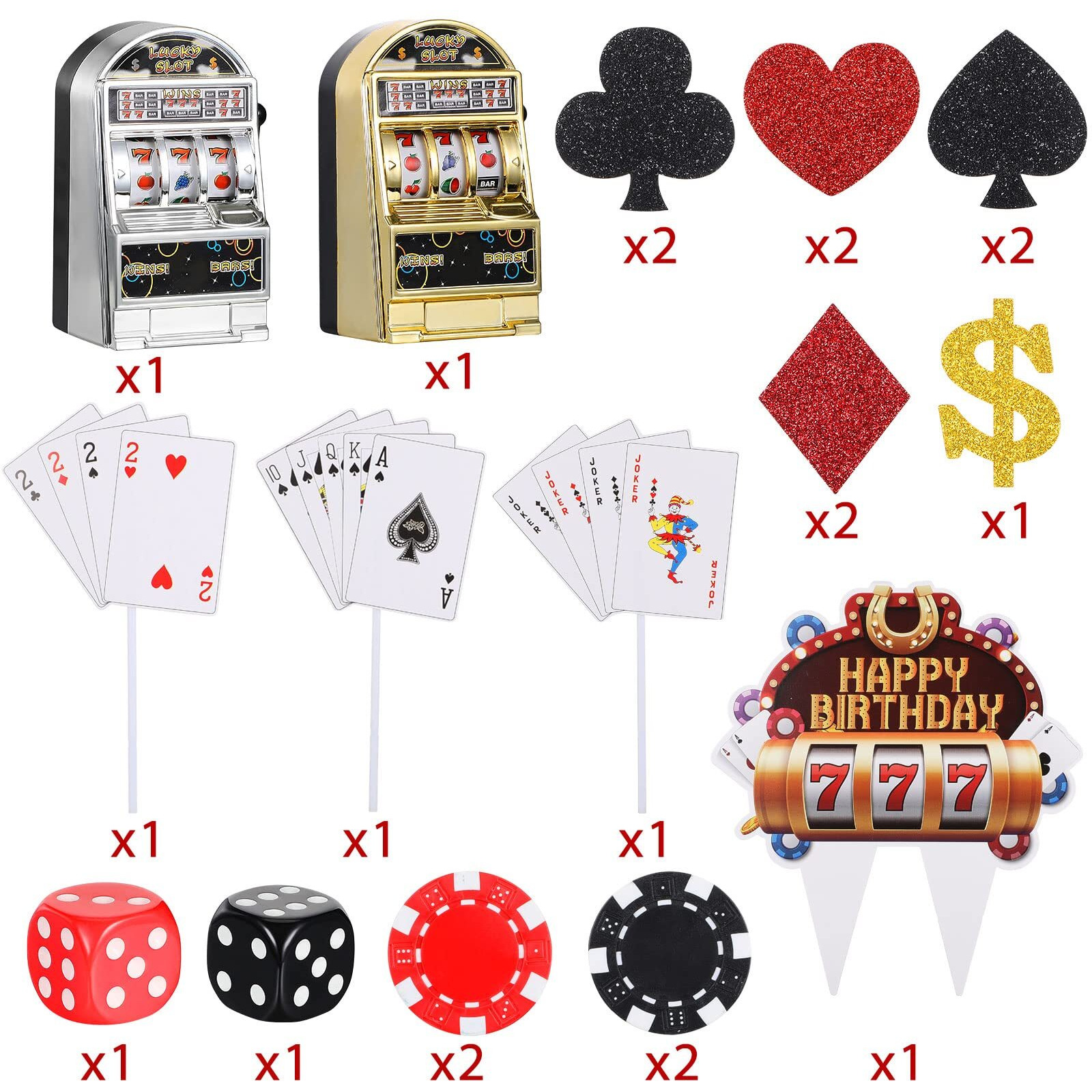 21 Pieces Casino Cake Decorations Set Includes Mini Slot Toy Machine Poker Cake Topper Casino Cupcake Toppers Casino Happy Birthday Cake Topper Poker Chips Dices For Las Vegas Scene Theme Parties