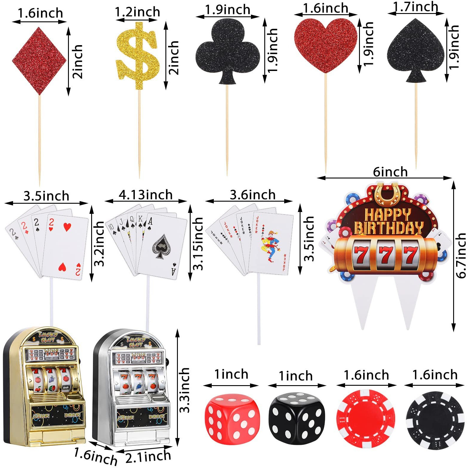 21 Pieces Casino Cake Decorations Set Includes Mini Slot Toy Machine Poker Cake Topper Casino Cupcake Toppers Casino Happy Birthday Cake Topper Poker Chips Dices For Las Vegas Scene Theme Parties