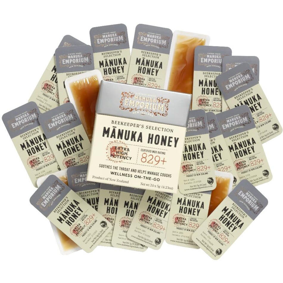 Manuka Emporium Extra High Potency Raw New Zealand Manuka Honey Packets Mgo829+ (Umf 20+ Equiv.) 24 X 0.18Oz Individual Snaps | Ideal For Travel, Sports, Superfood Snacks And On-The-Go Daily Wellness