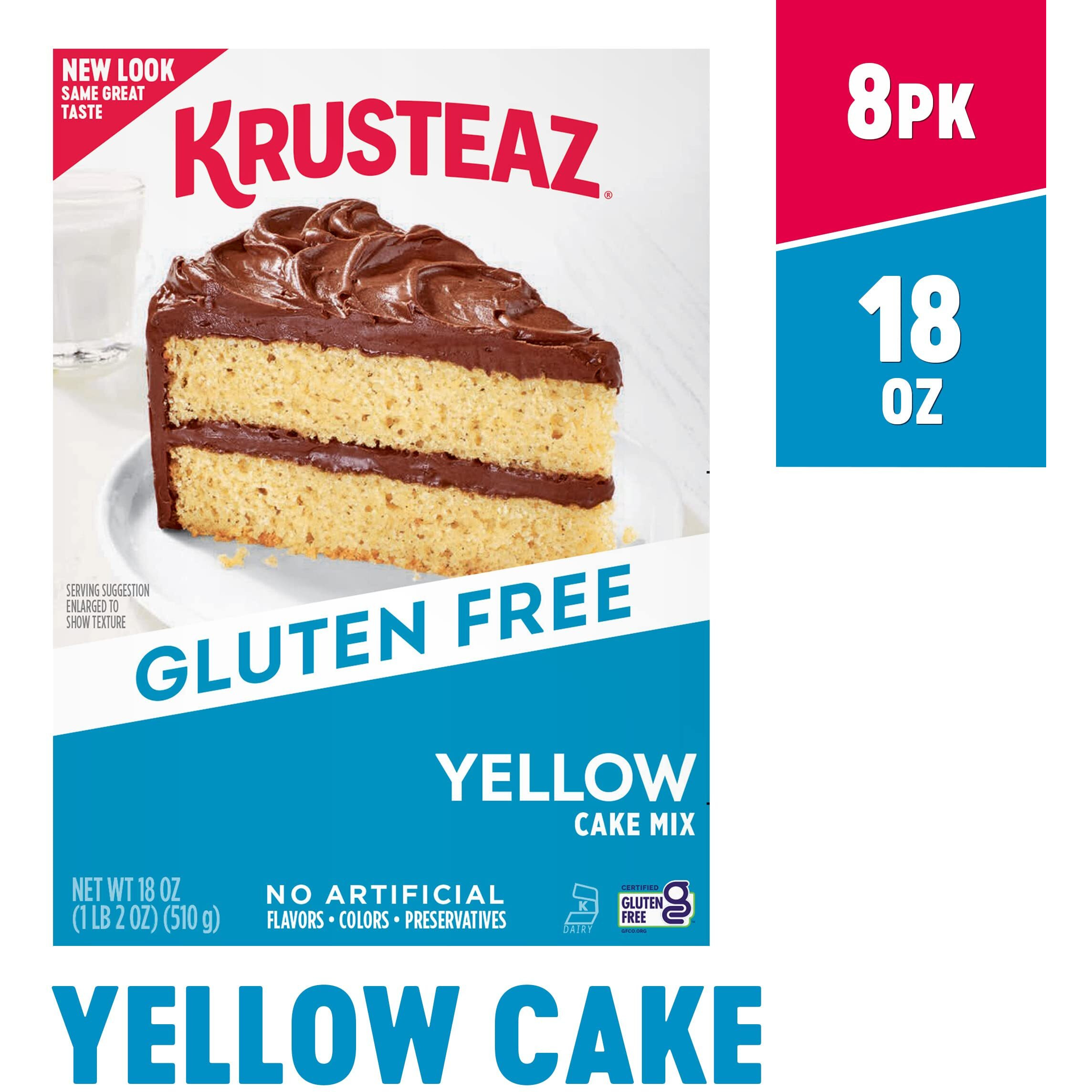 Krusteaz Gluten Free Yellow Cake Mix, No Artificial Flavors, Colors, Or Preservatives, 18 Oz Boxes (Pack Of 8)