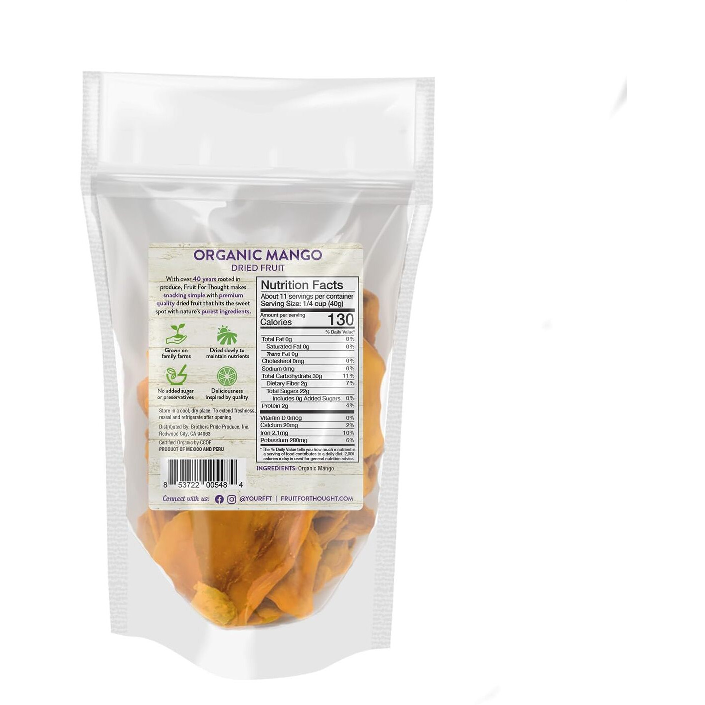Fruit For Thought Organic Dried Mango | Dried Fruit Snack Packs Ideal For The Family | No Sugar Added | At Home, Work, Or On The Go | 16 Ounce Bags Pack Of 2