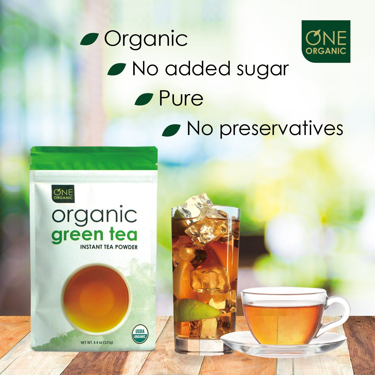 One Organic Instant Tea Powder (Green) - 4.4 Oz. - 125 Servings - Usda Certified Organic - 100% Pure Tea - Instant Hot Or Iced Tea - Unsweetened