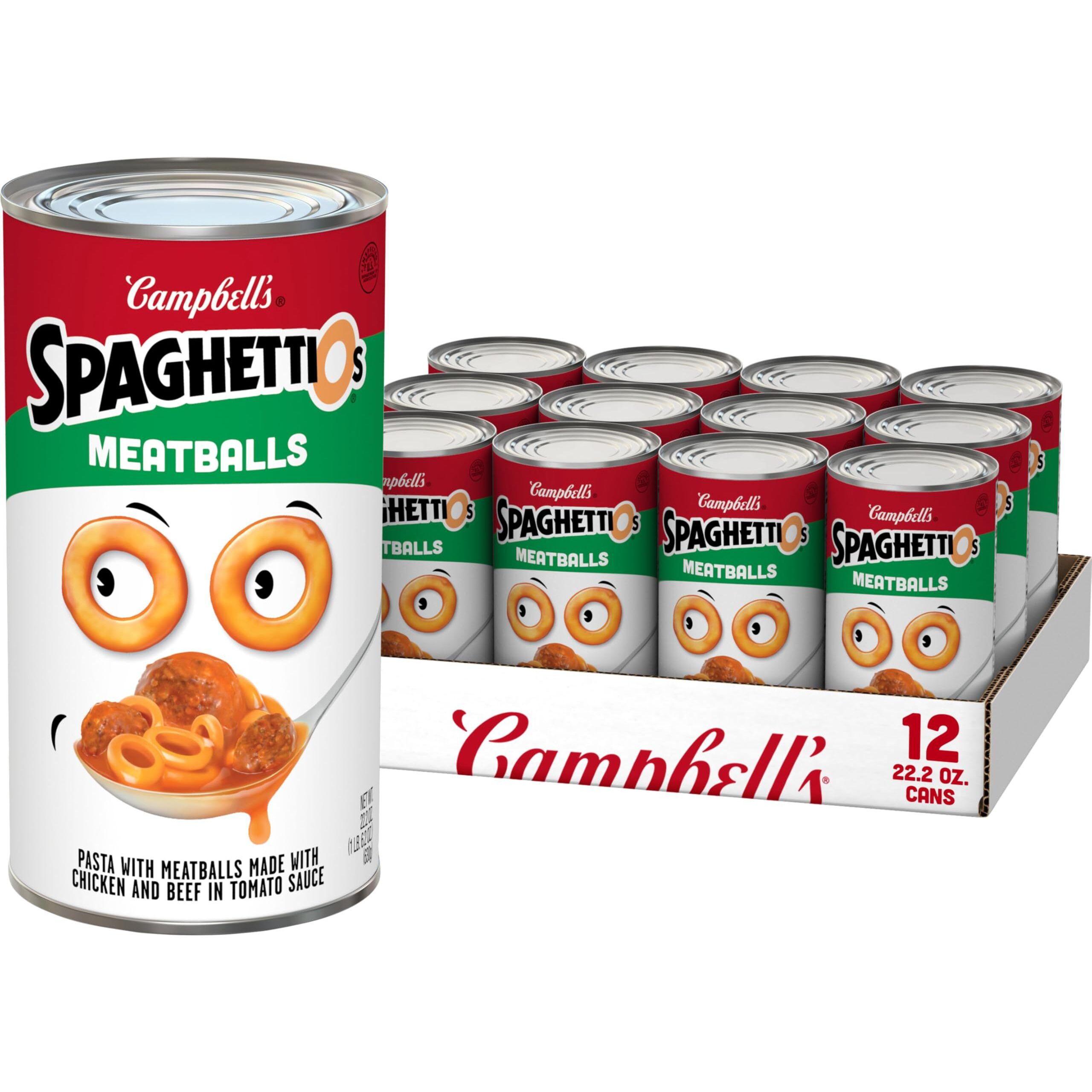 Spaghettios Canned Pasta With Meatballs, 22.2 Oz Can (Pack Of 12)