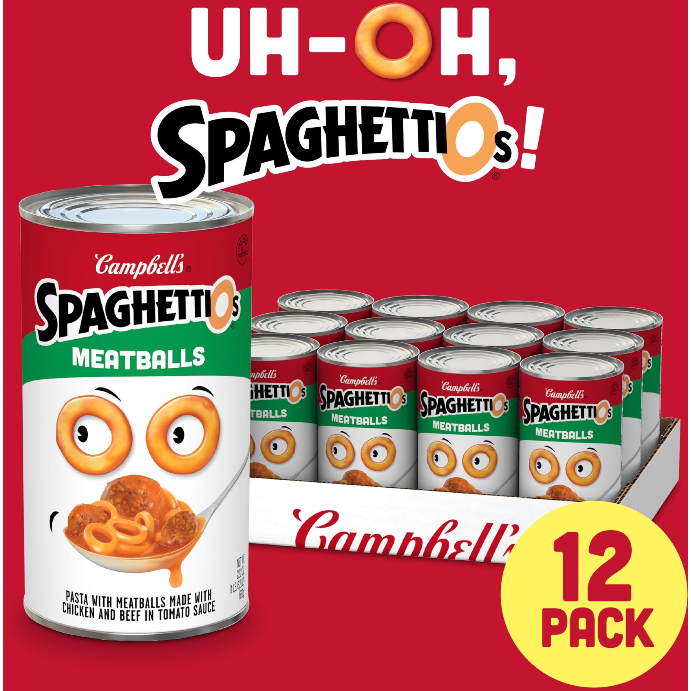 Spaghettios Canned Pasta With Meatballs, 22.2 Oz Can (Pack Of 12)