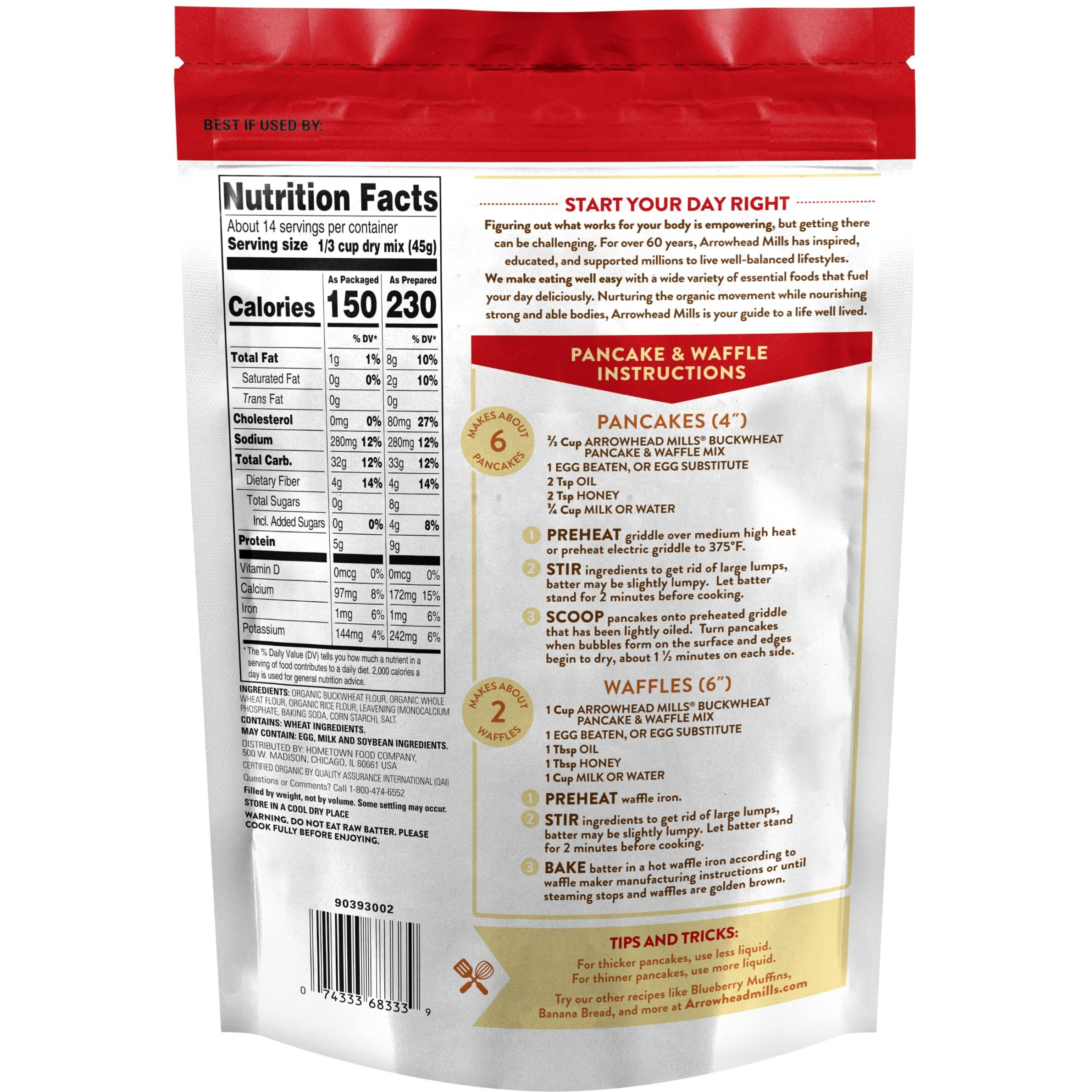 Arrowhead Mills Organic Buckwheat Pancake & Waffle Mix, 26 Ounce (Pack Of 6)