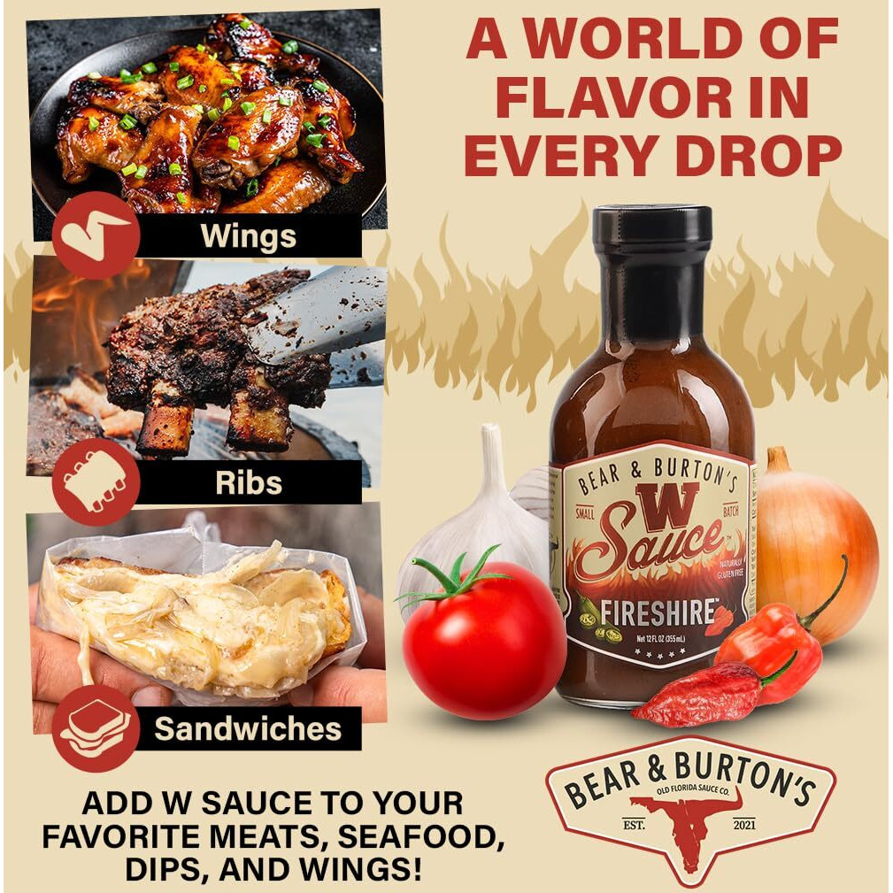 Bear And Burtons W Sauce Fireshire | Spicy Worcestershire Sauce For Bold Flavors | Perfect Steak Marinade And Dressing Add-In | 12 Oz - Pack Of 2