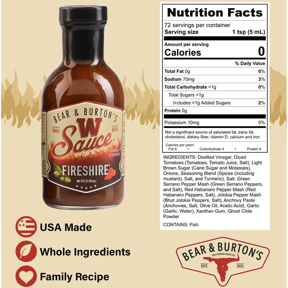 Bear And Burtons W Sauce Fireshire | Spicy Worcestershire Sauce For Bold Flavors | Perfect Steak Marinade And Dressing Add-In | 12 Oz - Pack Of 2