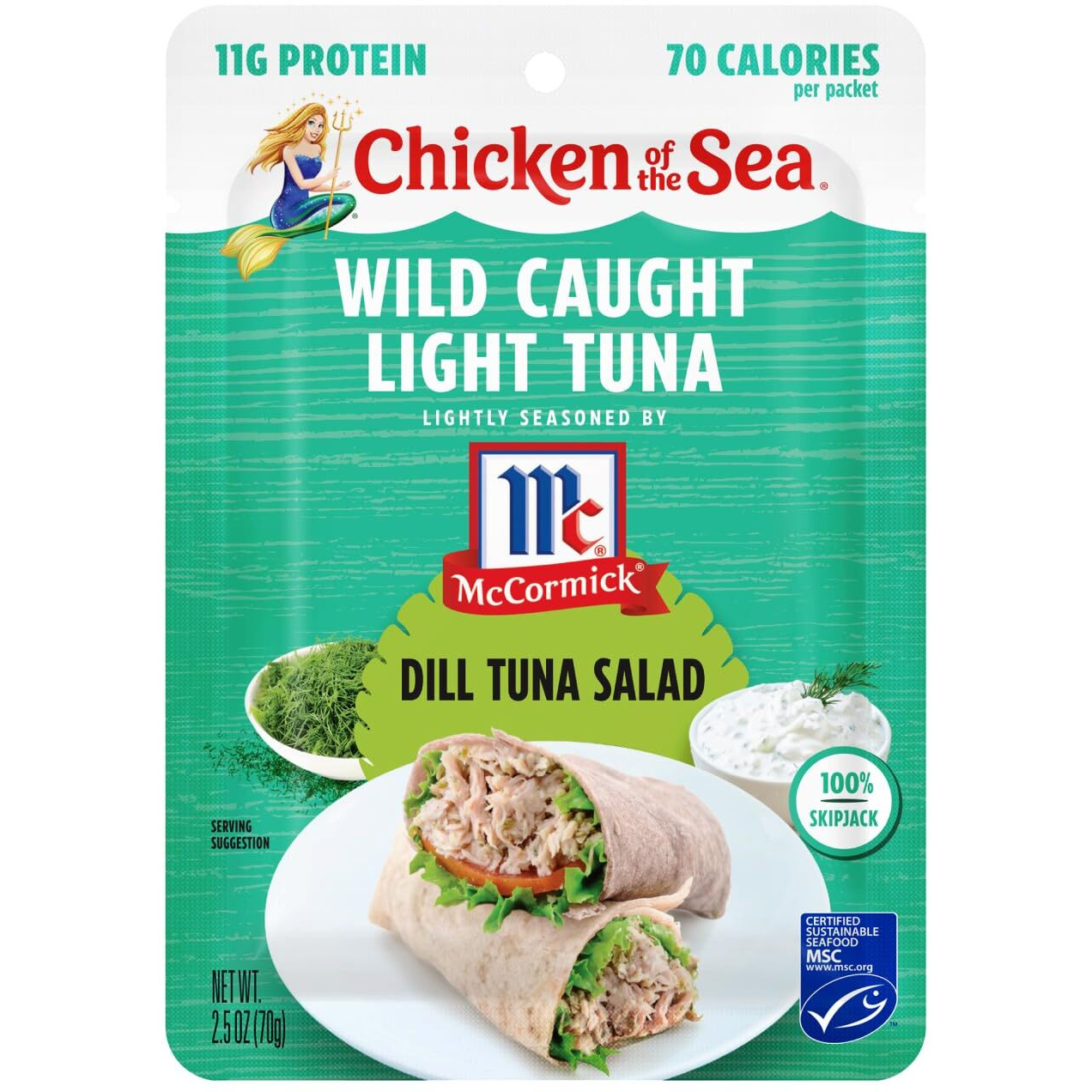 Chicken Of The Sea Wild Caught Light Tuna, 2.5 Ounce Packets (Box Of 12), Lightly Seasoned Dill Tuna Salad