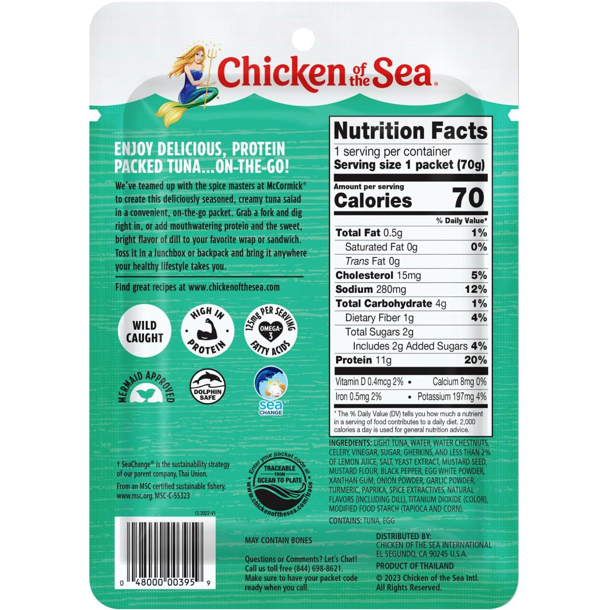 Chicken Of The Sea Wild Caught Light Tuna, 2.5 Ounce Packets (Box Of 12), Lightly Seasoned Dill Tuna Salad