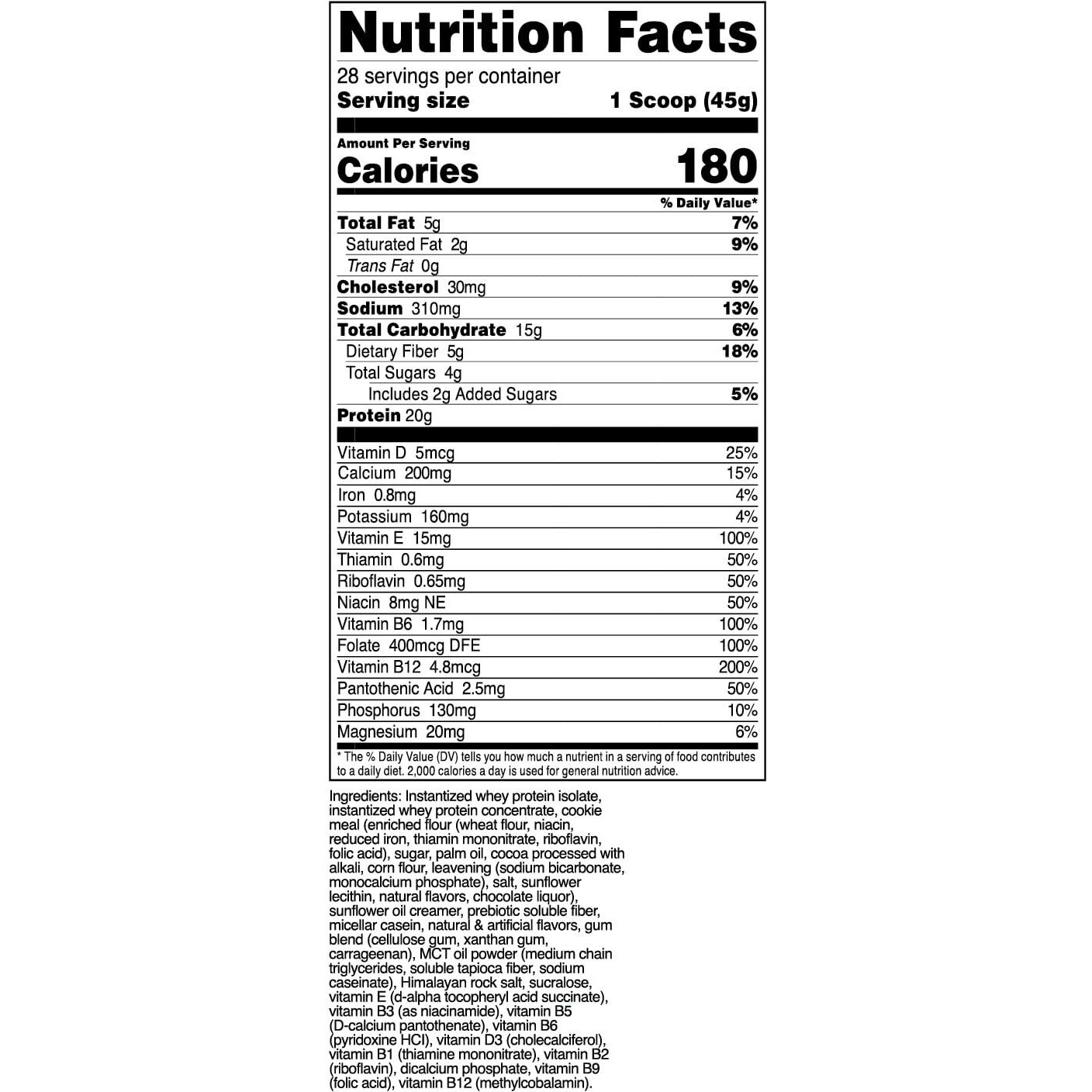 Transformhq Meal Replacement Shake Powder 28 Servings (Cookies & Cream) - Non-Gmo