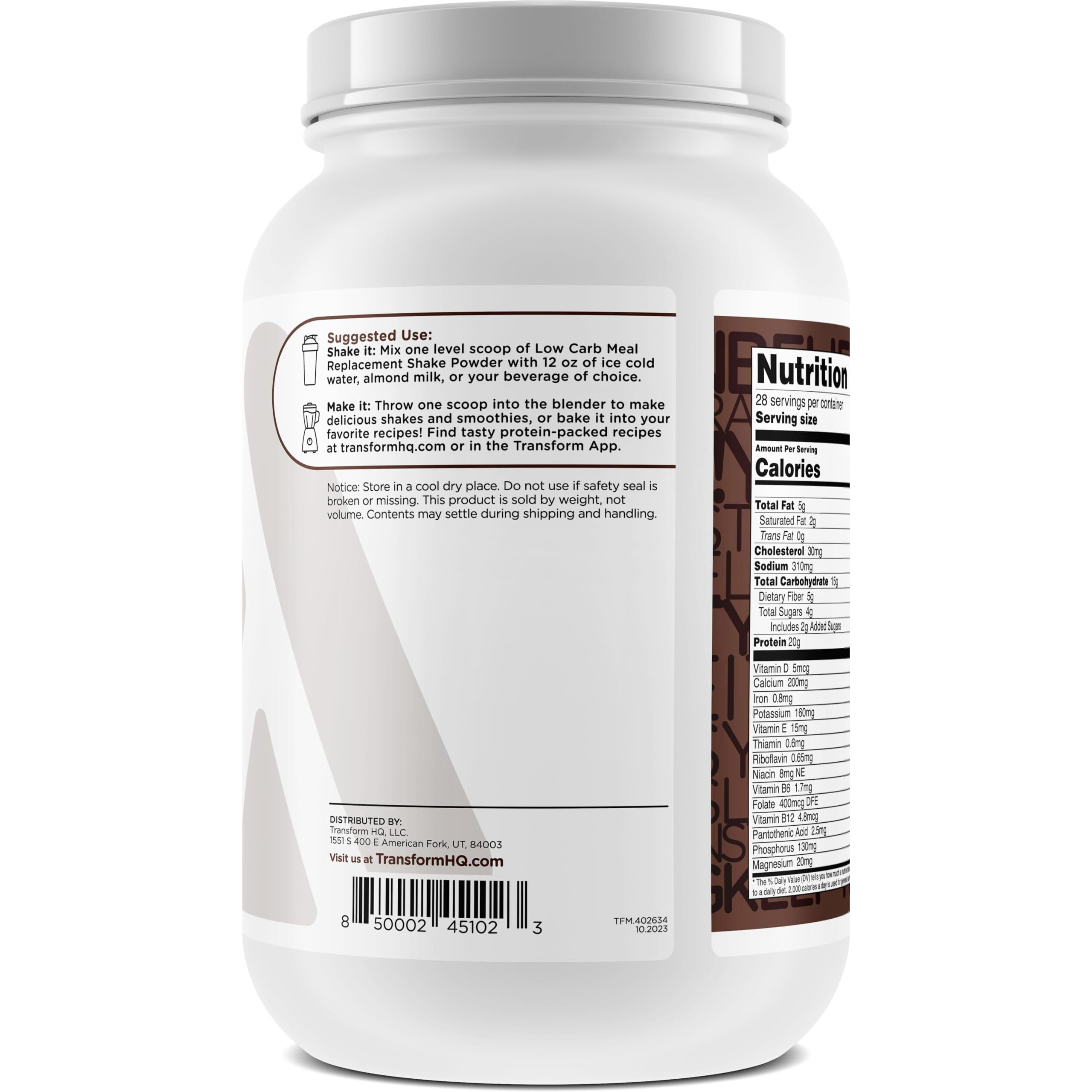 Transformhq Meal Replacement Shake Powder 28 Servings (Cookies & Cream) - Non-Gmo
