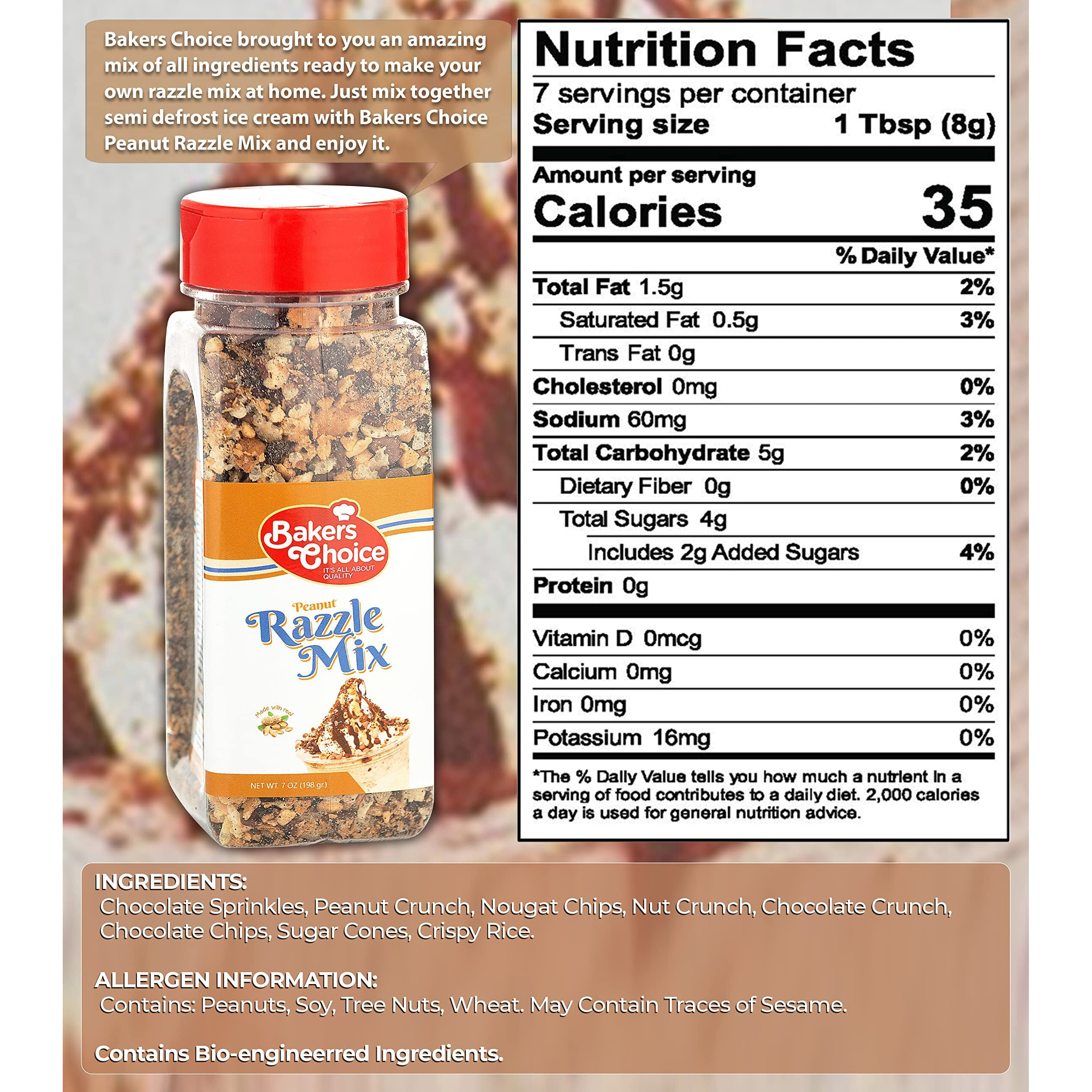 Peanut Razzle Crunch Topping - Chocolate, Caramel, Butterscotch And Peanut Mix - Sprinkles For Ice Cream Sundae Toppings - 7 Oz. - Dairy Free, Kosher - Bakers Choice