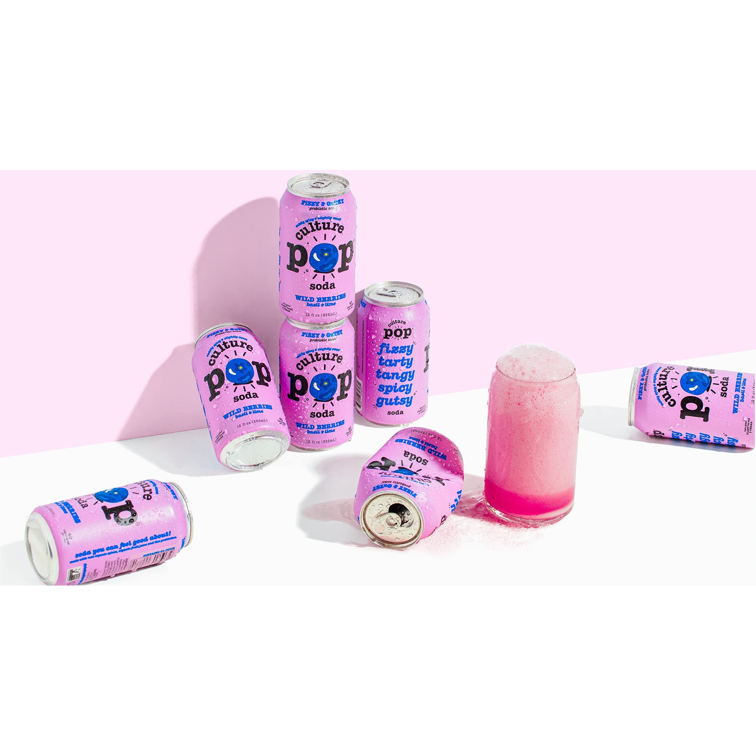 Culture Pop Soda Sparkling Probiotic Drink, Vegan Soda For Gut Health, Non-Gmo, Gf, No Added Sugar, 12 Pack, 12 Fl Oz Cans, Wild Berries