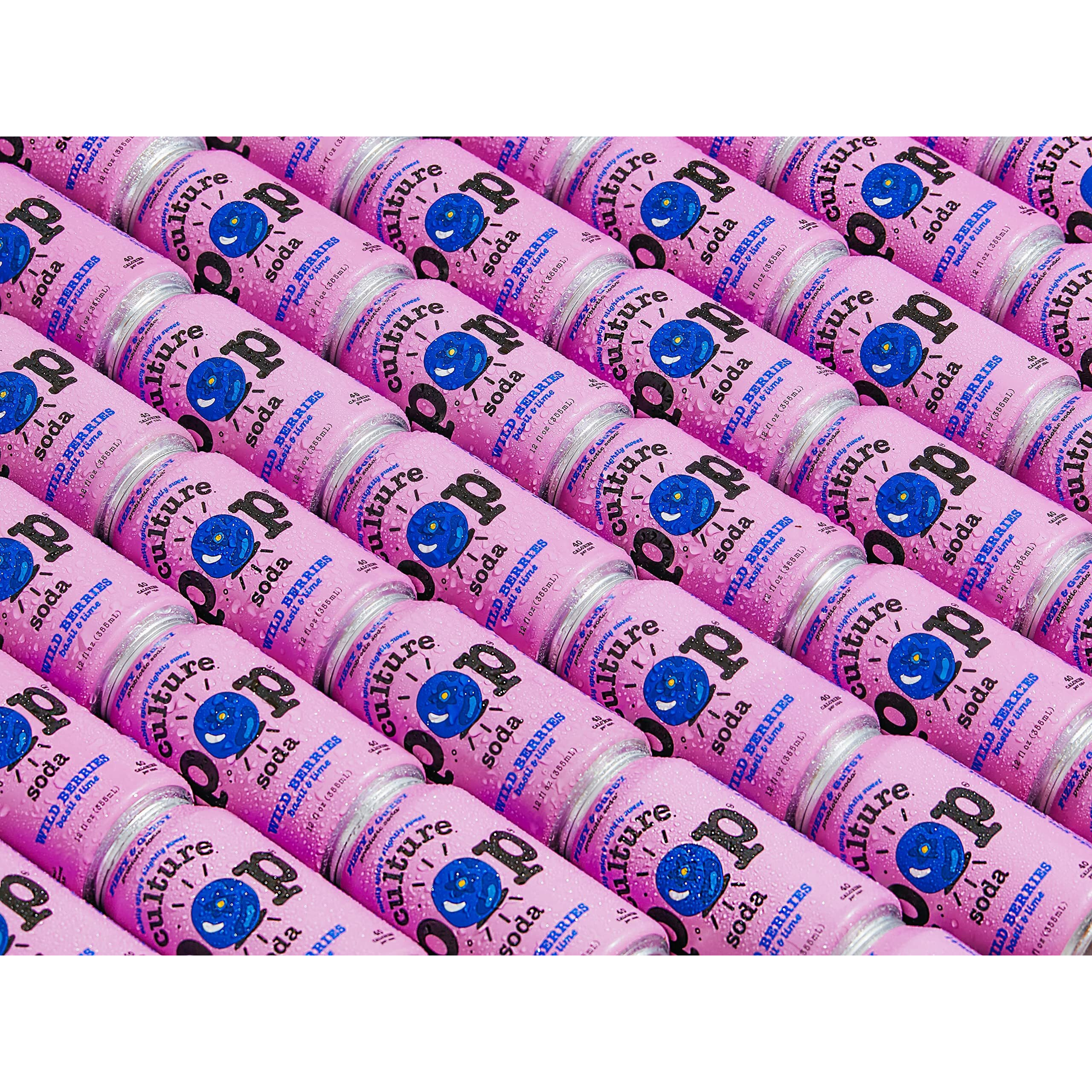 Culture Pop Soda Sparkling Probiotic Drink, Vegan Soda For Gut Health, Non-Gmo, Gf, No Added Sugar, 12 Pack, 12 Fl Oz Cans, Wild Berries