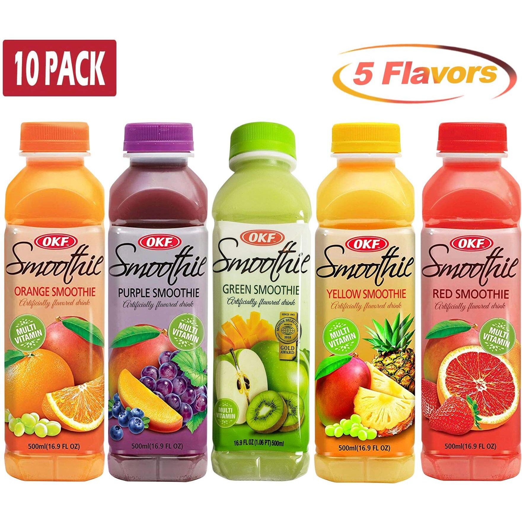 Okf Smoothie, Multi-Vitamin Premium Drink, 16.9 Fluid Ounce (5 Flavor Variety Pack, 10 Pack)